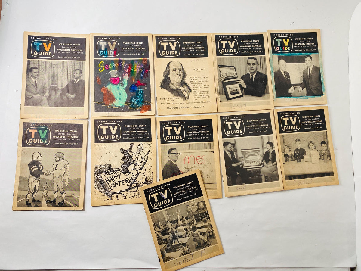 Rare 1960s Washington County MD Educational TV Guide Lot of 11 vintage booklets Hagerstown Maryland School Broadcast History Memorabilia