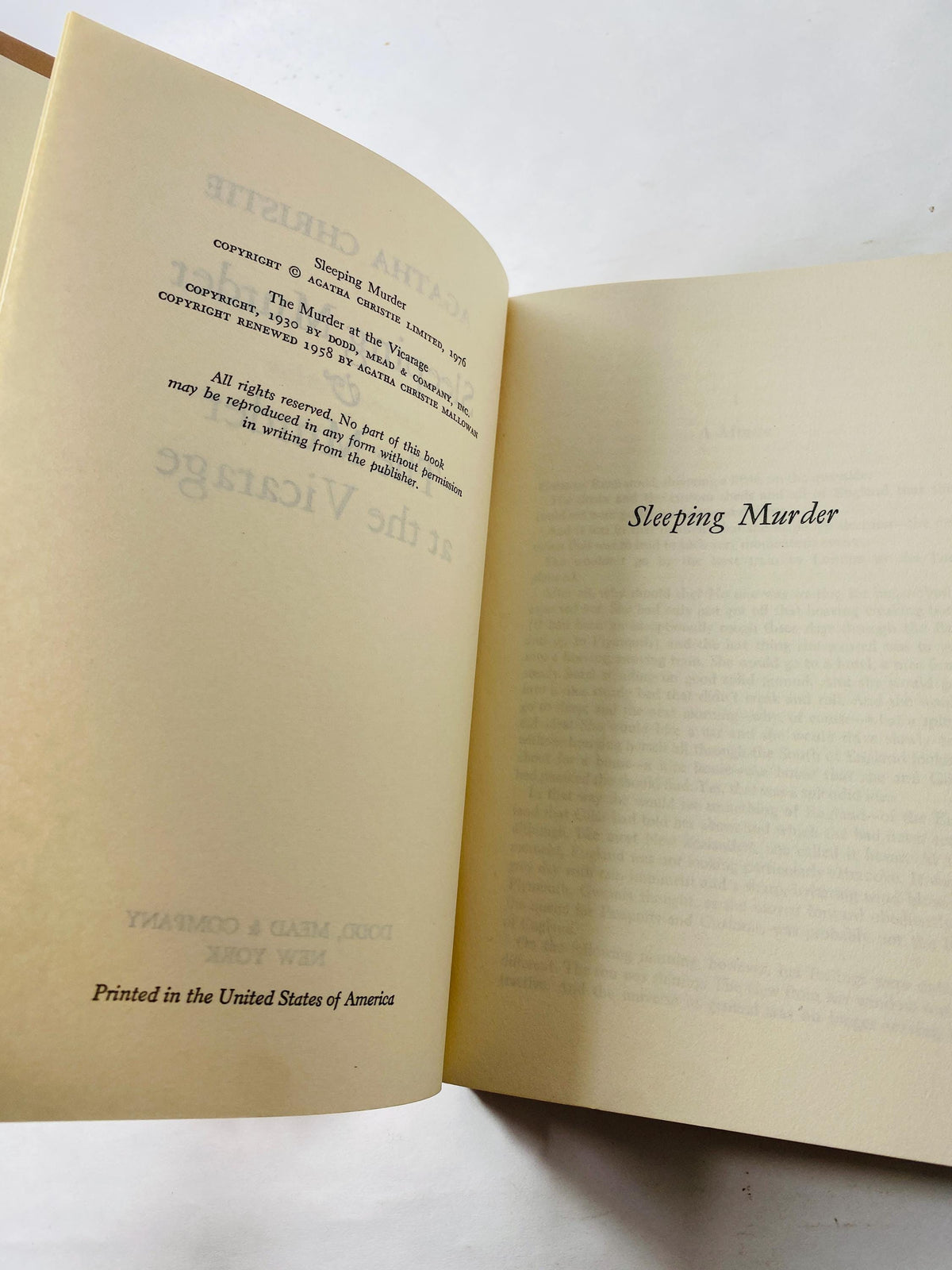 1958 Murder in the Vicarage vintage book by Agatha Christie Sleeping Murder