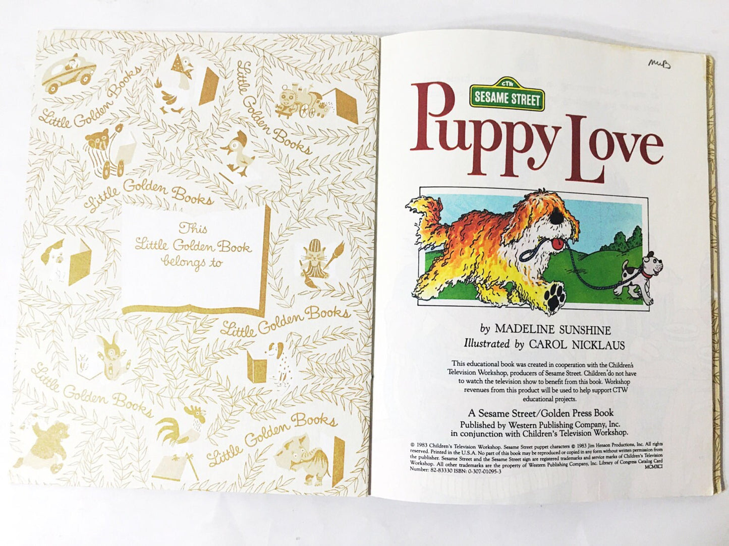Puppy Love book. Sesame Street. Little Golden Book. Bert and Ernie. Madeline Sunshine. Carol Nicklaus. LGB. 109-63 FIRST EDITION