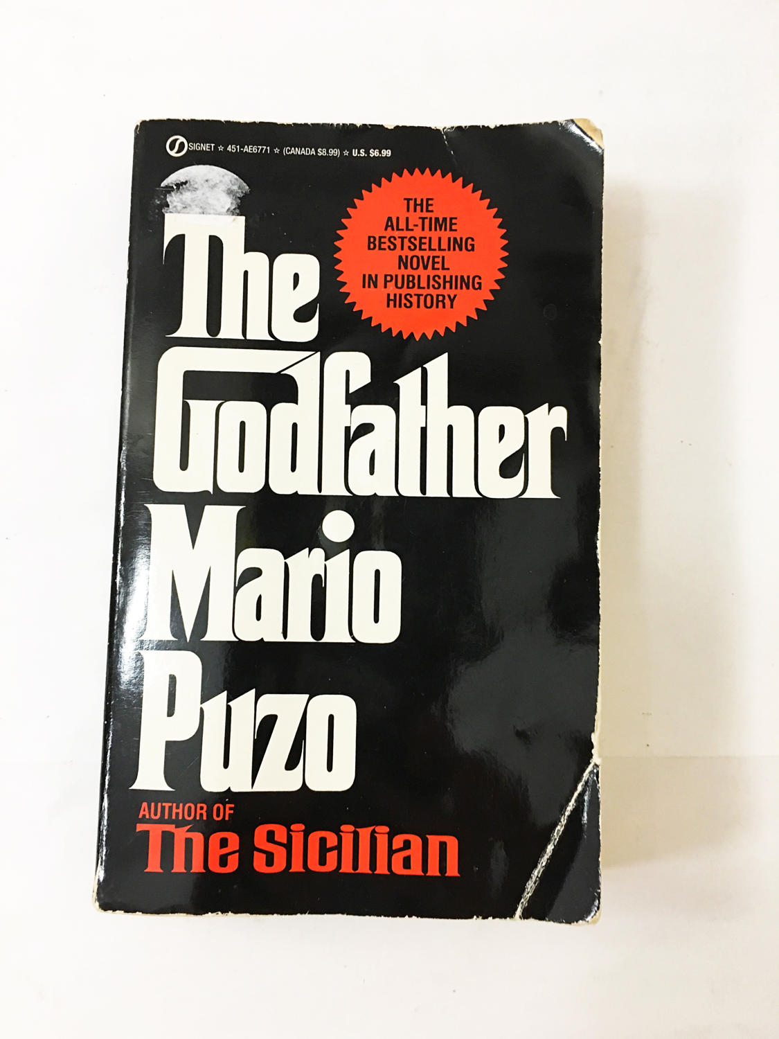 The Godfather book. Mario Puzo. 1978 paperback edition. Classic American fiction! Don Corleone, mafia, crime boss, crime