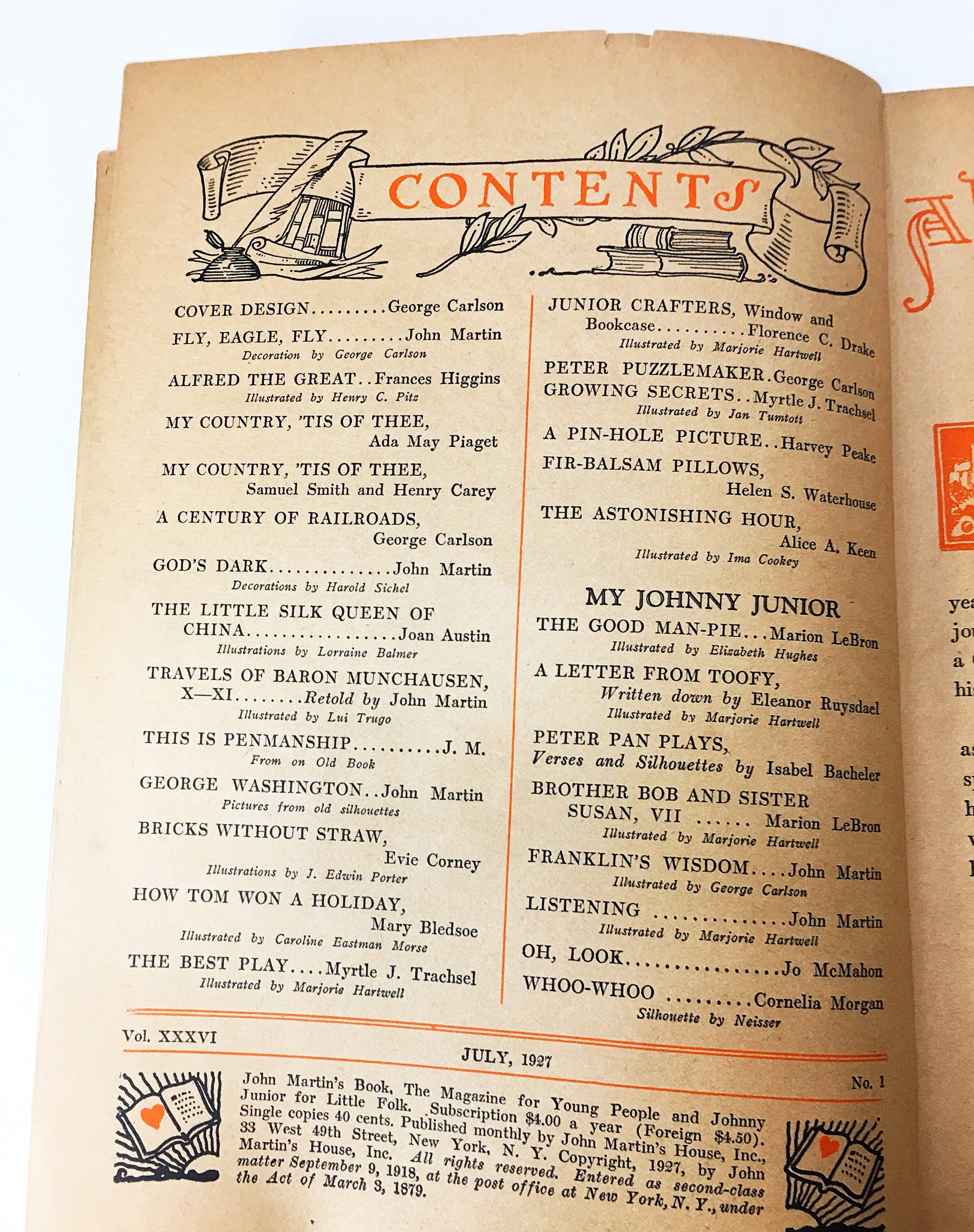 John Martin's Child's Magazine George Washington, My Country Tis of Thee circa 1927. Johnny Junior for Little Folk Vintage magazine 36.