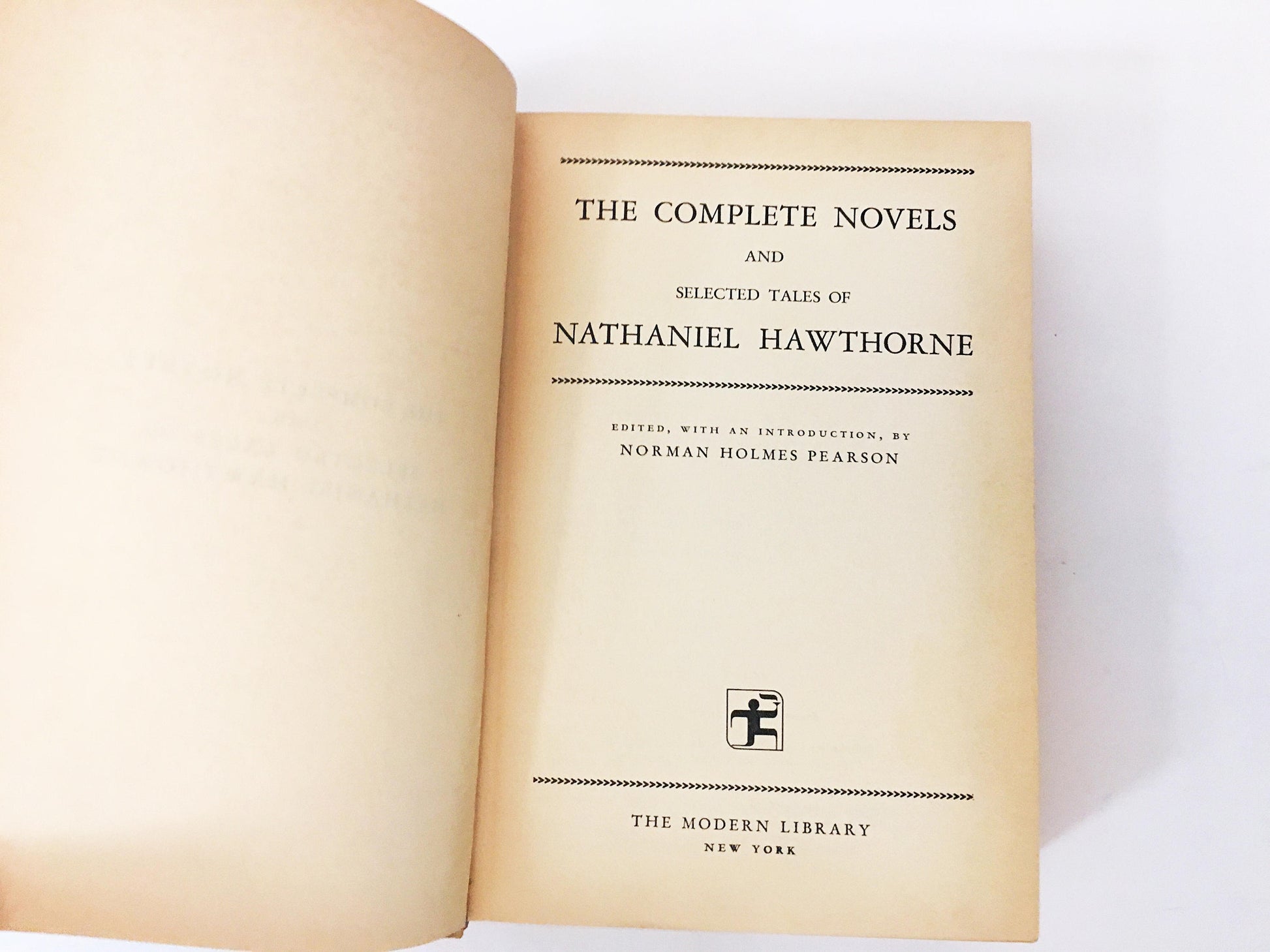 Nathaniel Hawthorne Complete Novels and Selected Tales. Yellow bookshelf home decor Modern Library vitnage book circa 1965.