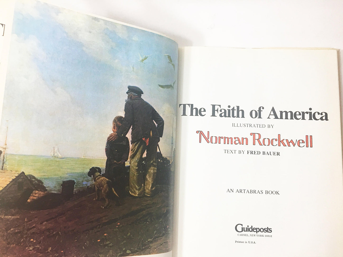The Faith of America. Norman Rockwell. Christian religious book. Christmas gift. Saturday Evening Post. American families. White book decor.