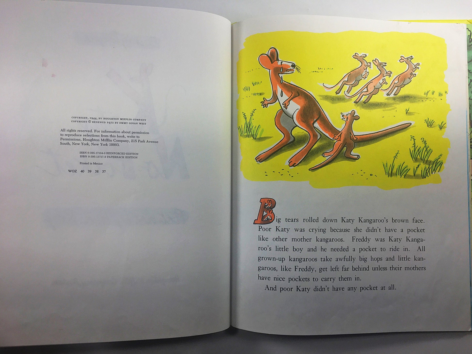 Curious George Katy No-Pocket. Vintage children's book illustrated by HA Rey circa 1972. Yellow book decor.