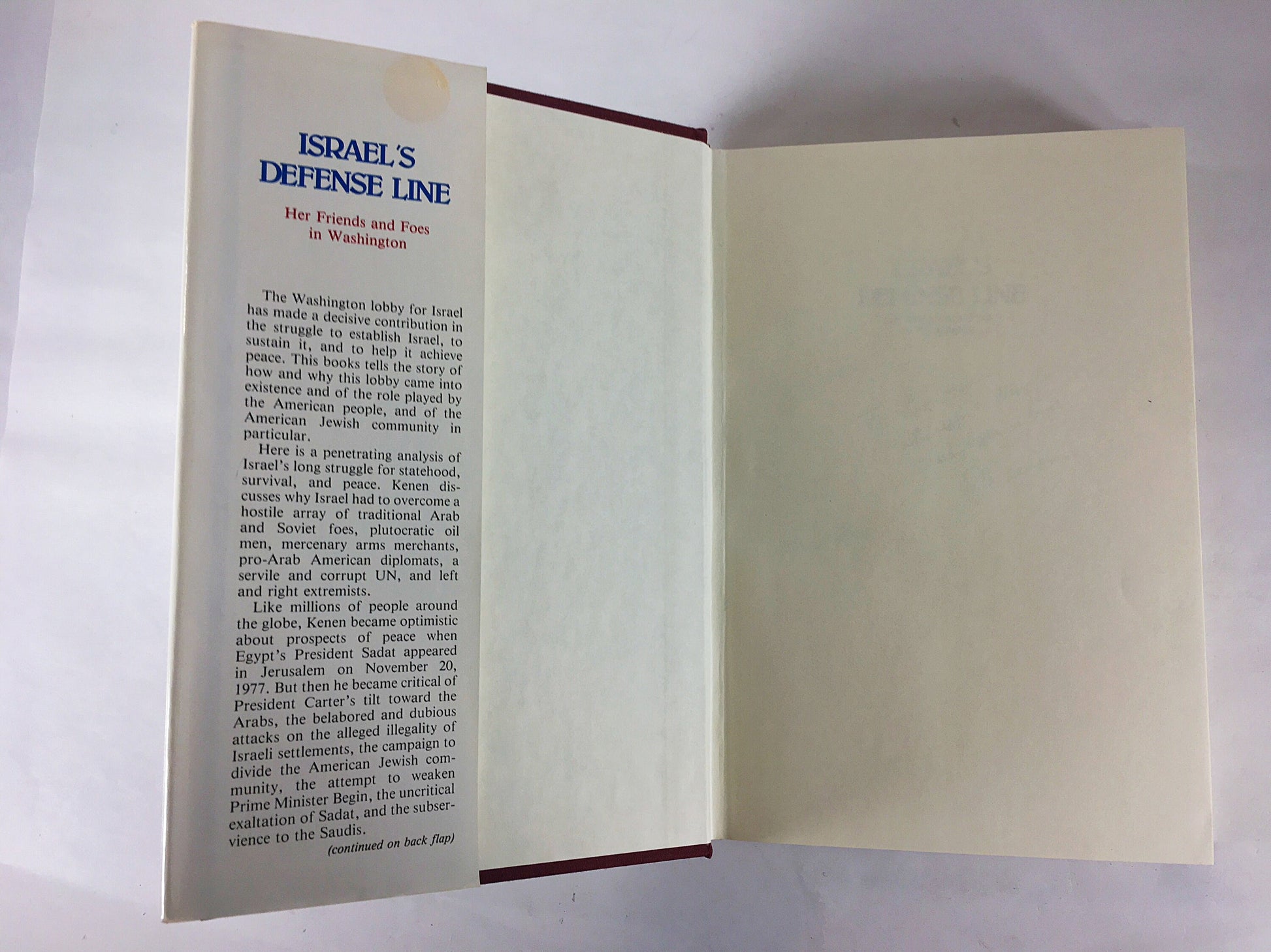 SIGNED Israel's Defense Line: Her Friends and Foes in Washington. Vintage First Edition book by IL Kenen circa 1981. International Politics