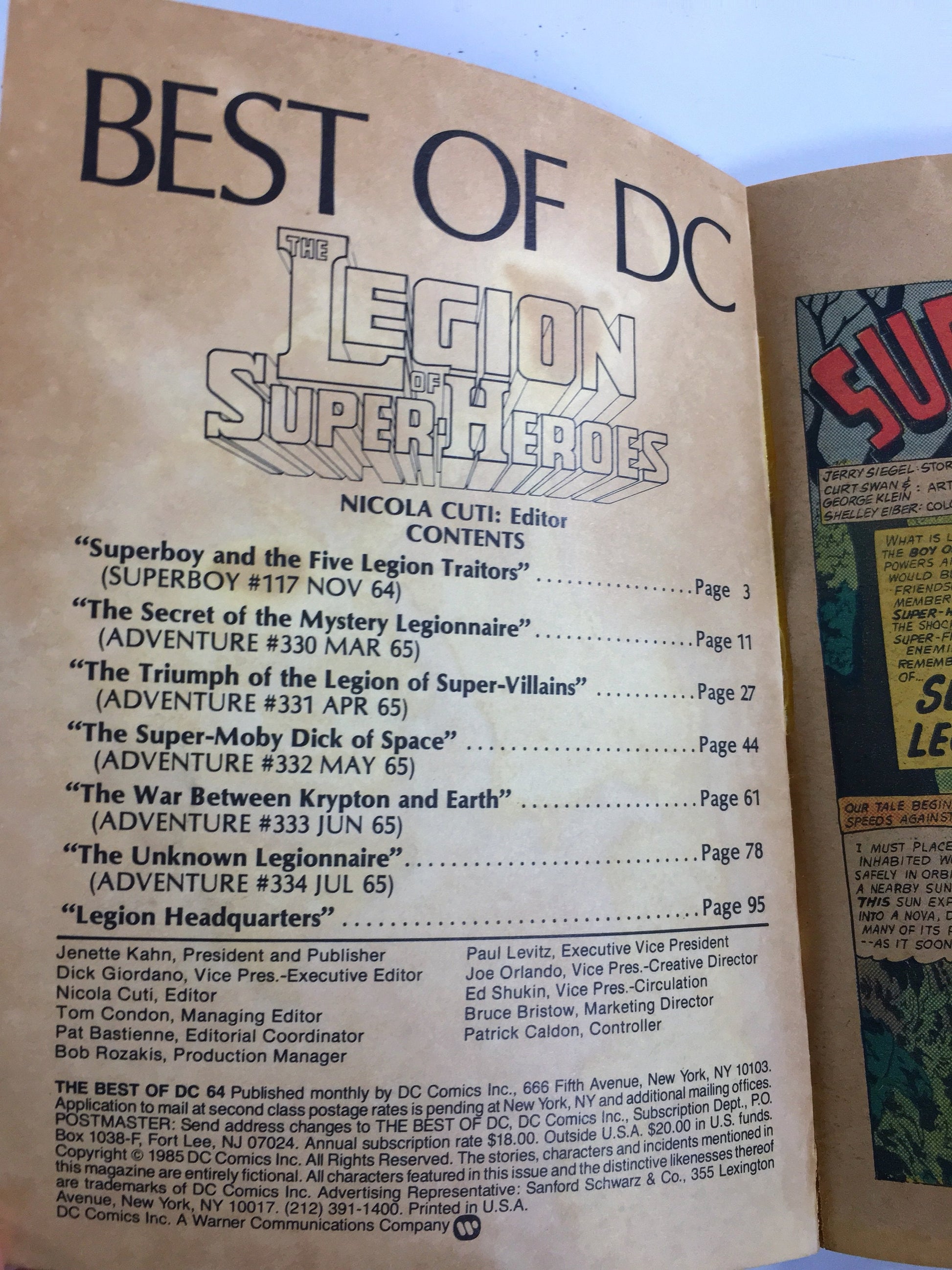 DC Blue Ribbon Digest Legion Of Super-Heroes #64 featuring Superboy, the Moby Dick of Space! Vintage comic book circa 1985