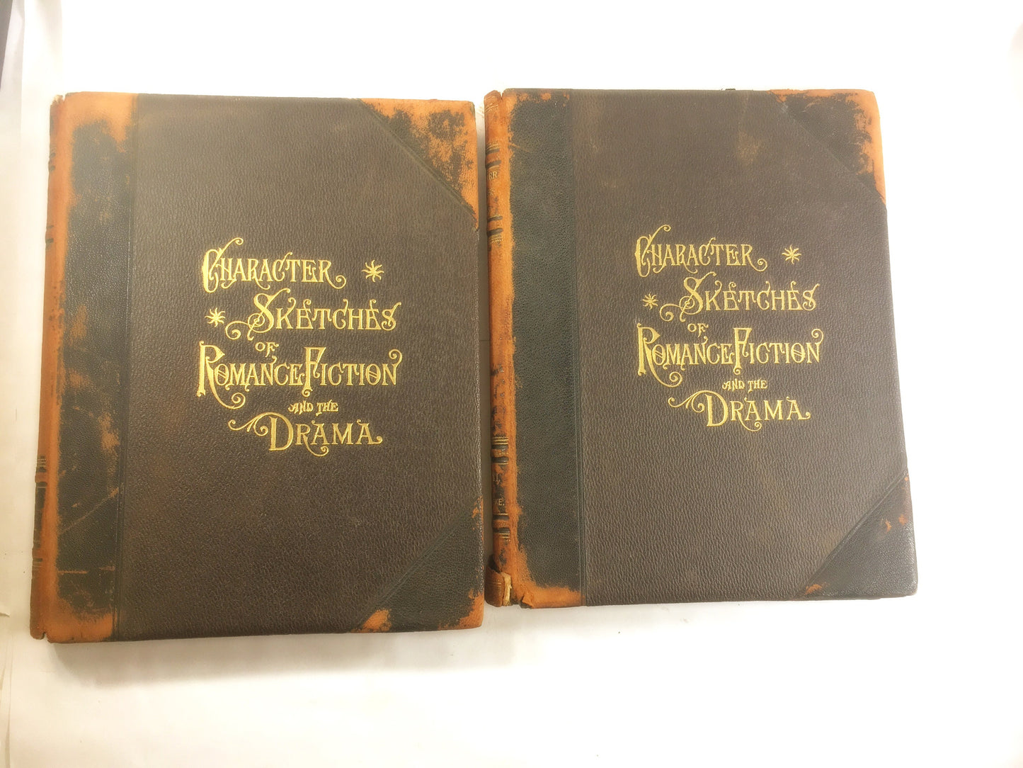 Antique book set Character Sketches of Romance Fiction and Drama FIRST EDITION 2 volumes vintage books home office decor
