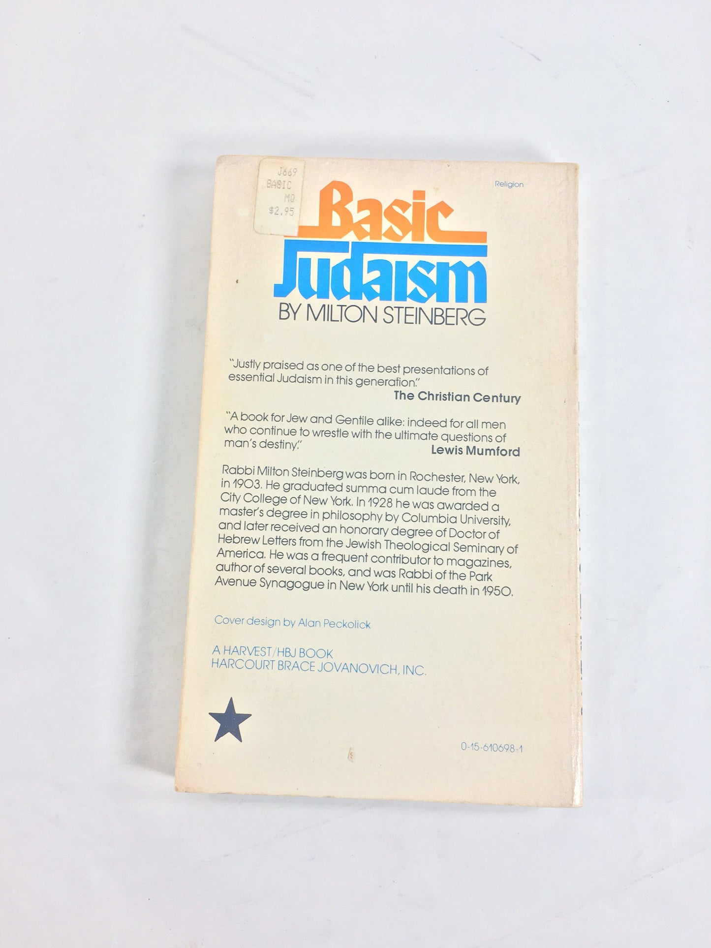 Milton Steinberg's Basic Judaism. Vintage paperback book circa 1975. Jewish gift. Conversion understanding anti-antisemitism
