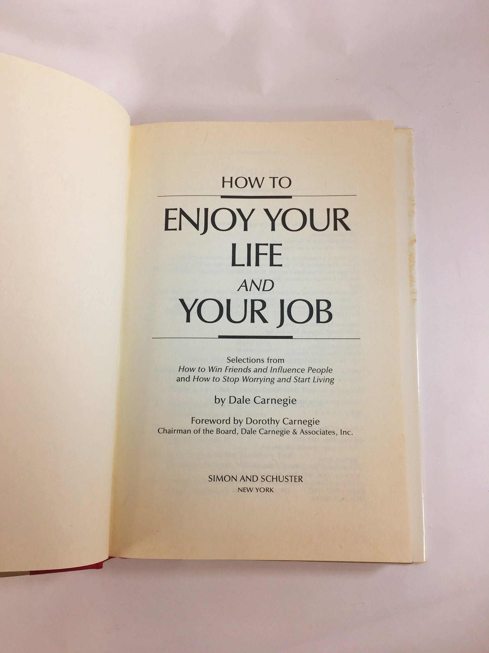 Dale Carnegie How to Enjoy your Life & your Job FIRST EDITION vintage book Yellow home office book decor. Mindfulness Improvement self care