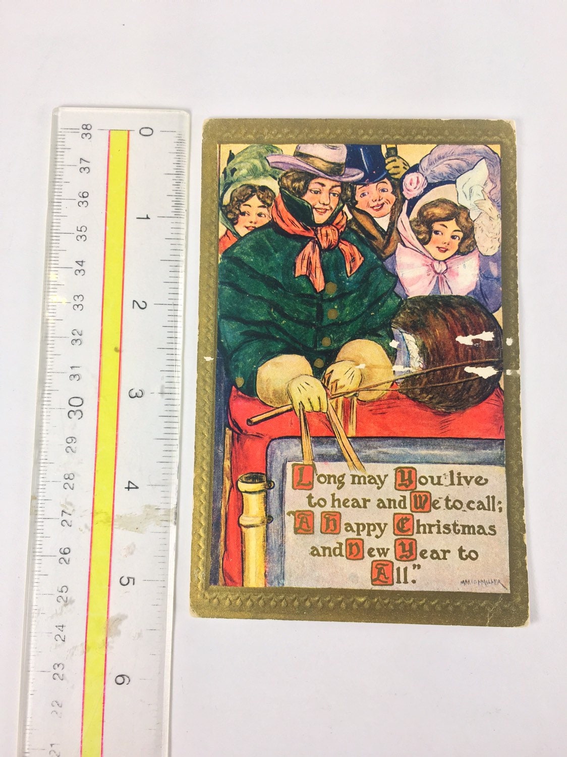1907 Vintage Christmas & New Year celebrations postcard. Unused original with divided back. 1 cent postage box. Decor art prop set gift