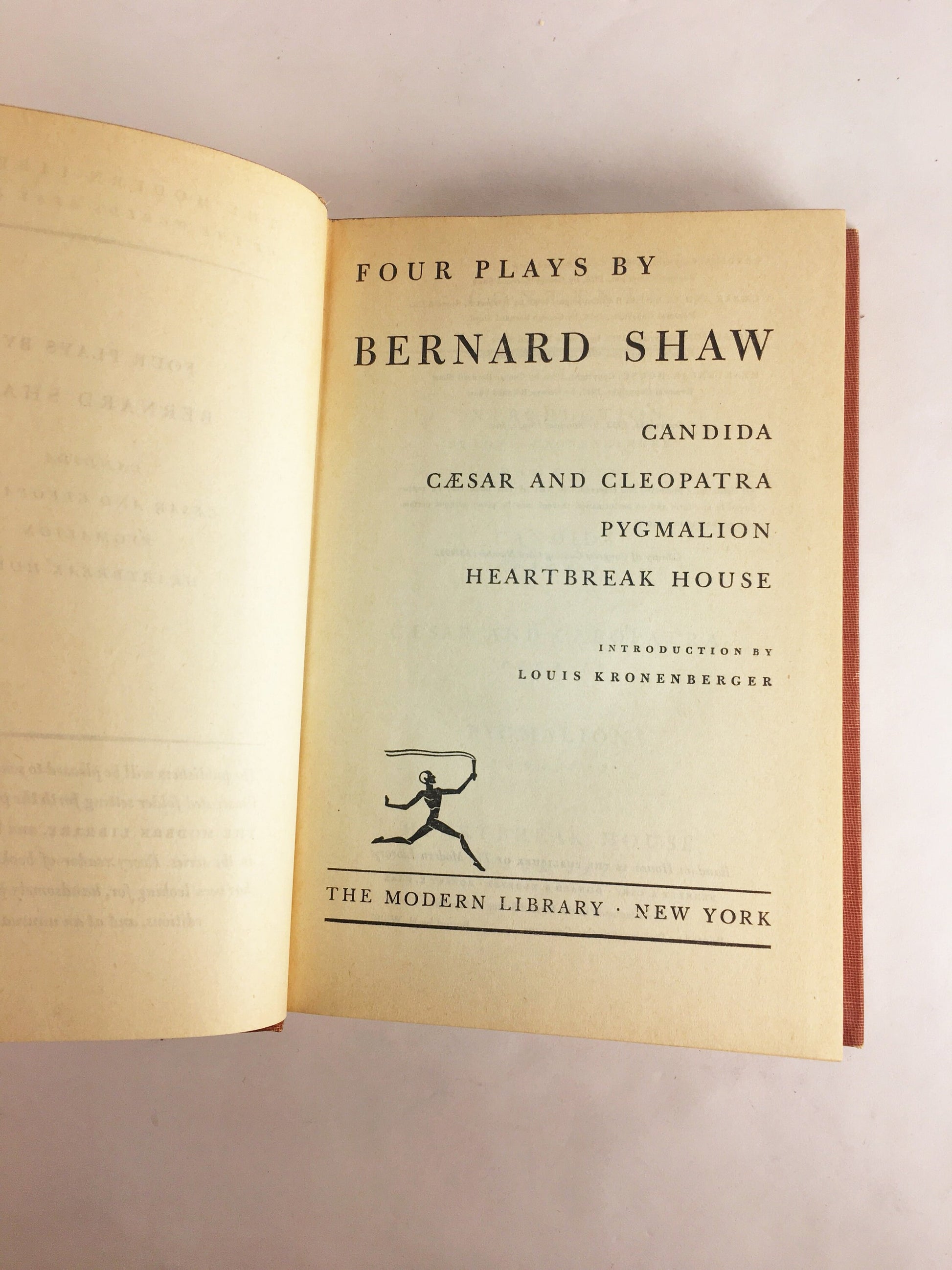 Bernard Shaw Four Plays Candida, Caesar & Cleopatra, Pygmalion and Heartbreak House. Vintage Modern Library book circa 1937. Red book decor.