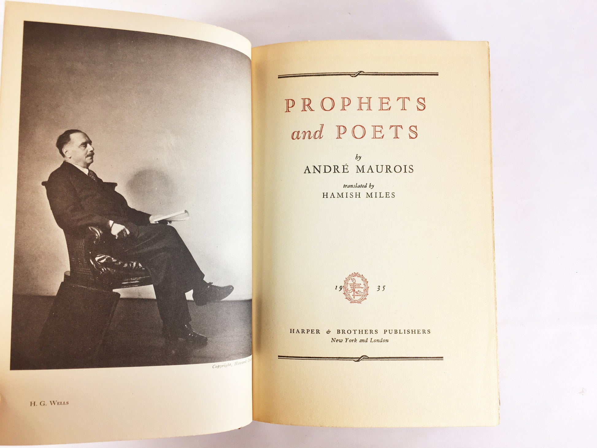 Prophets and Poets. Eighteenth Century Poetry & Prose. Beautiful book of poetry circa 1935. Red cloth book decor. Vintage gift André Maurois