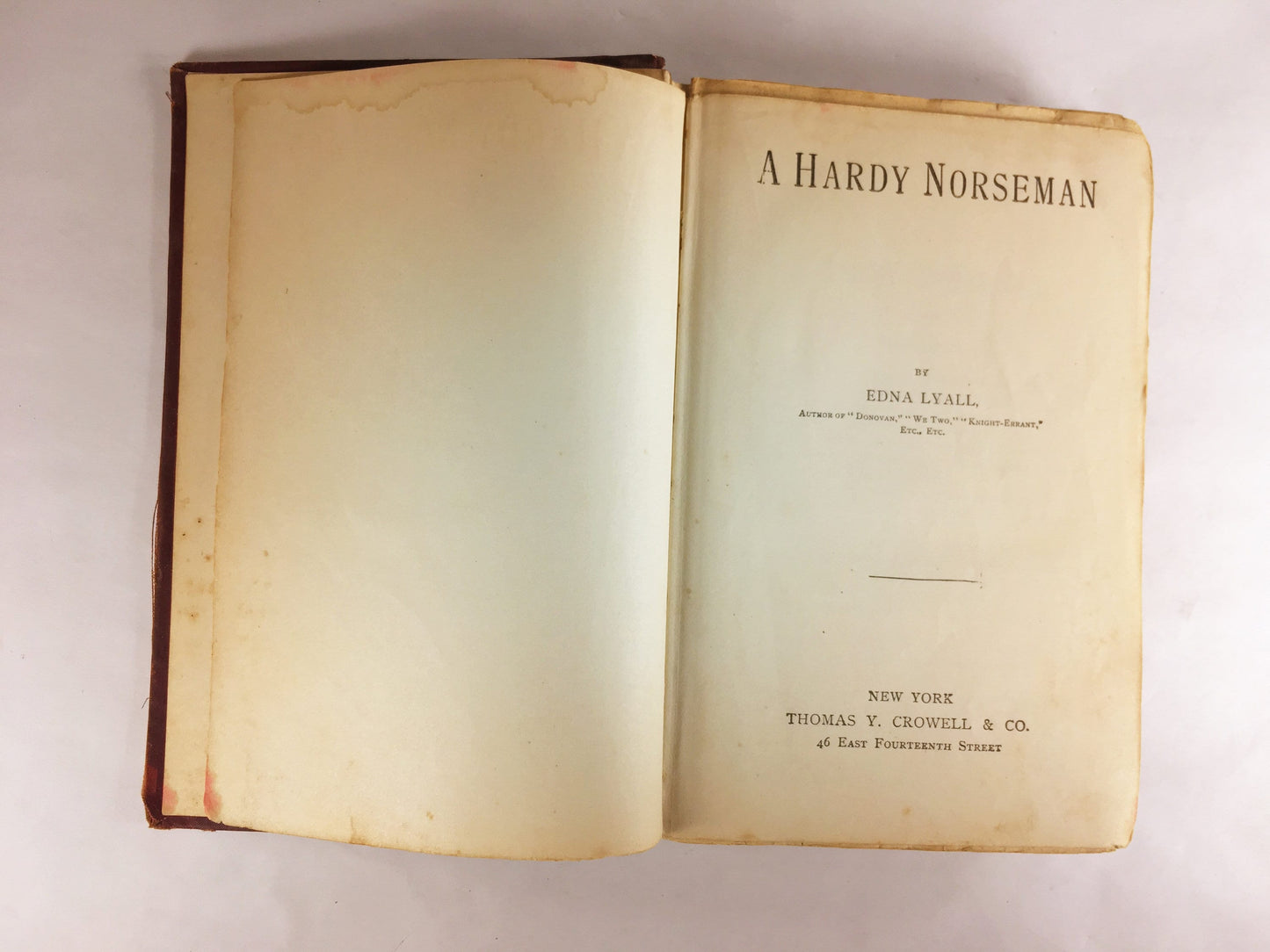 1890 A Hardy Norseman by Edna Lyall aka Ada Ellen Bayly. ANTIQUE reddish brown & gold book vintage Prop staging bookshelf decor.