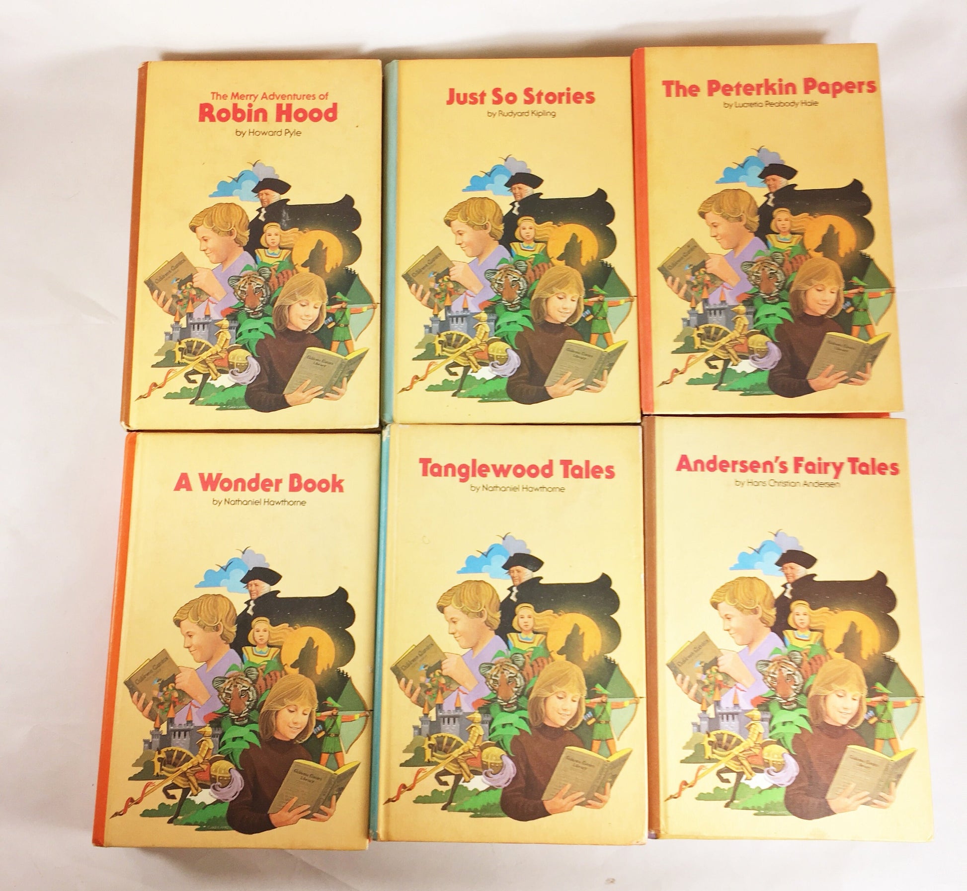 Children's Classics Library set 13 vintage books circa 1979. Home nursery decor gift Land of Oz, Fairy Tales Christmas Carol Just So Stories