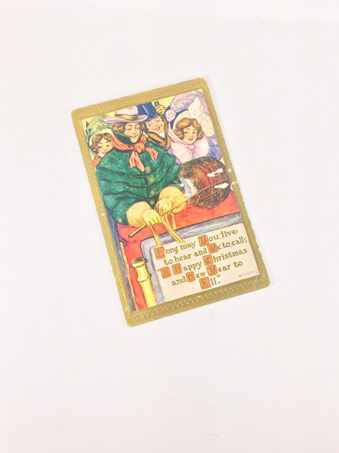 1907 Vintage Christmas & New Year celebrations postcard. Unused original with divided back. 1 cent postage box. Decor art prop set gift