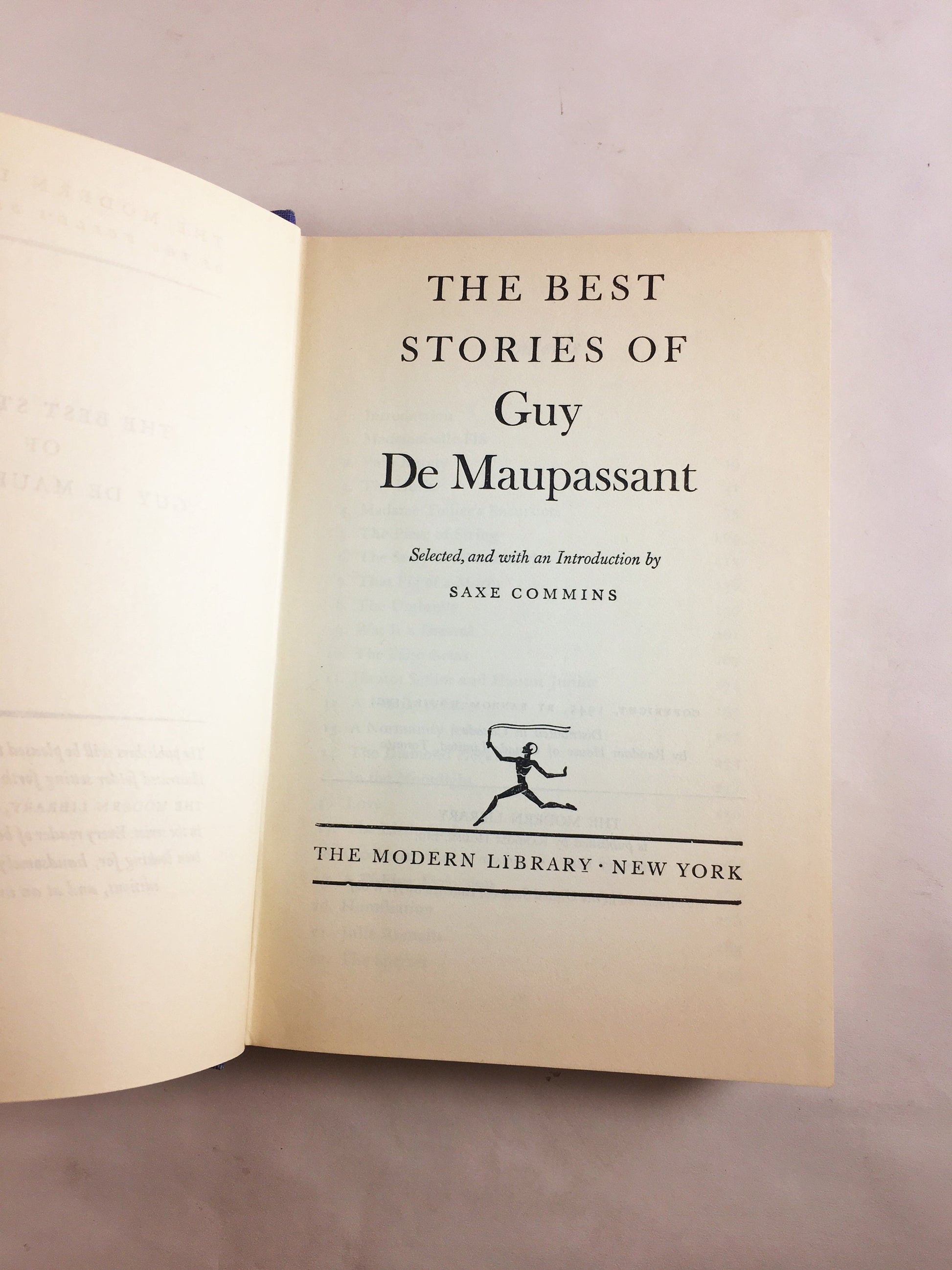 Guy de Maupassant Best Stories Vintage Modern Library book circa 1945 Blue home decor Ball of Suet, the necklace. Valentine's Day self Gift