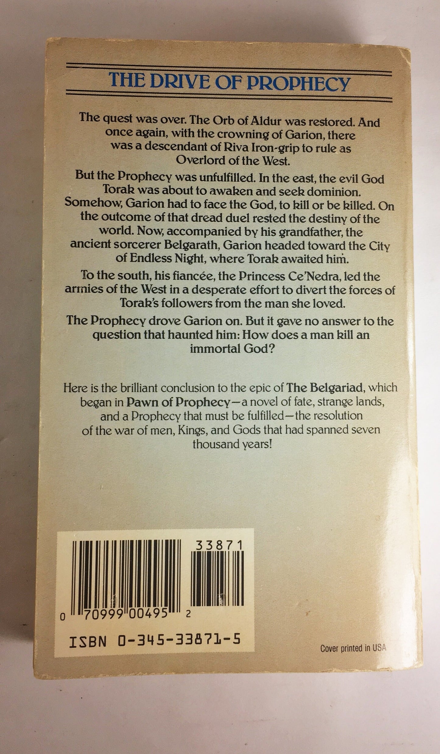 David Eddings Enchanters' End Game. Book five of the Belgariad. Vintage paperback book circa 1989. Scifi fantasy gift.