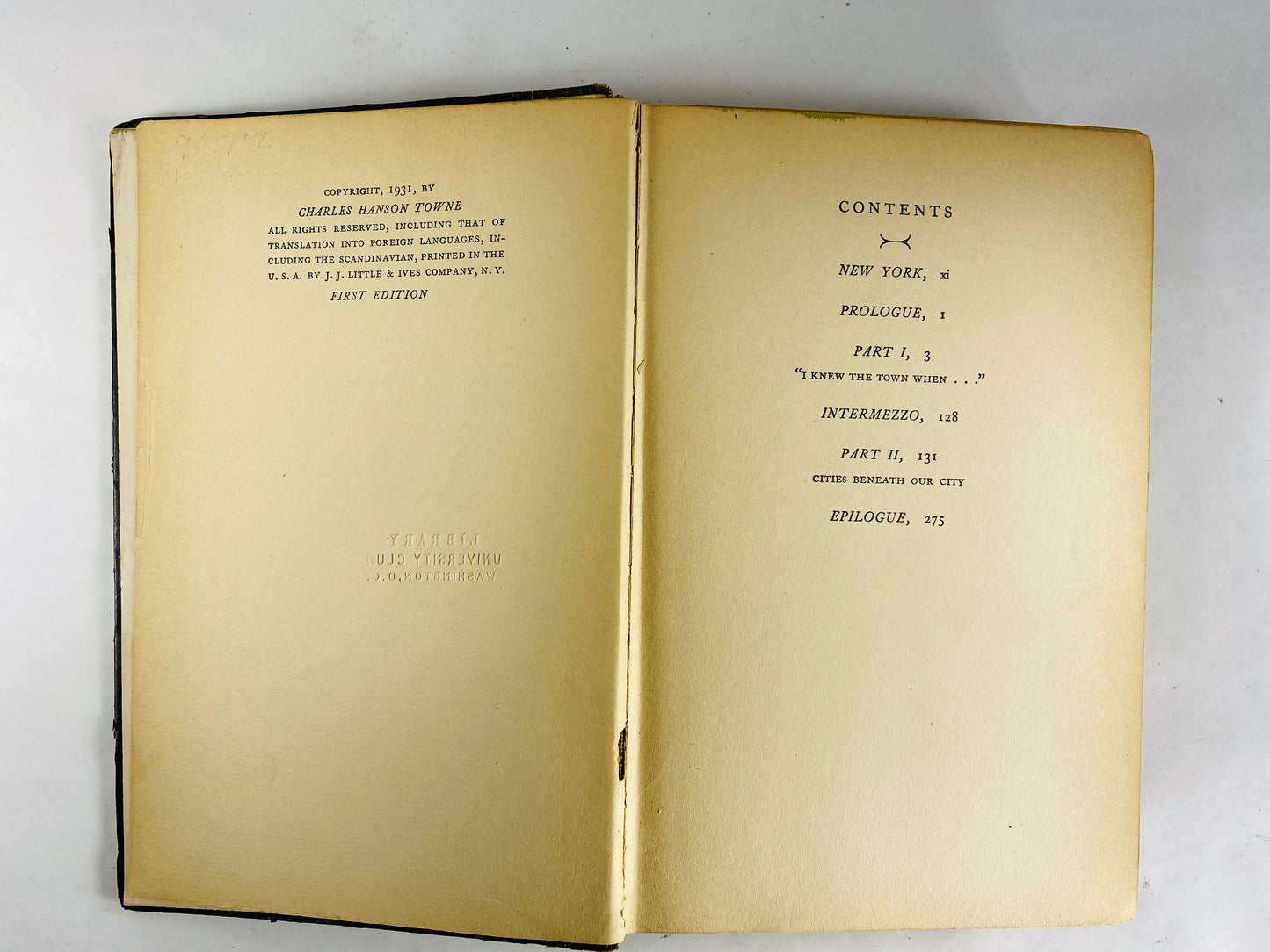 This New York of Mine FIRST EDITION 1931 antique book by Charles Hanson Towne about the adventures of living in the City. NYC Vintage