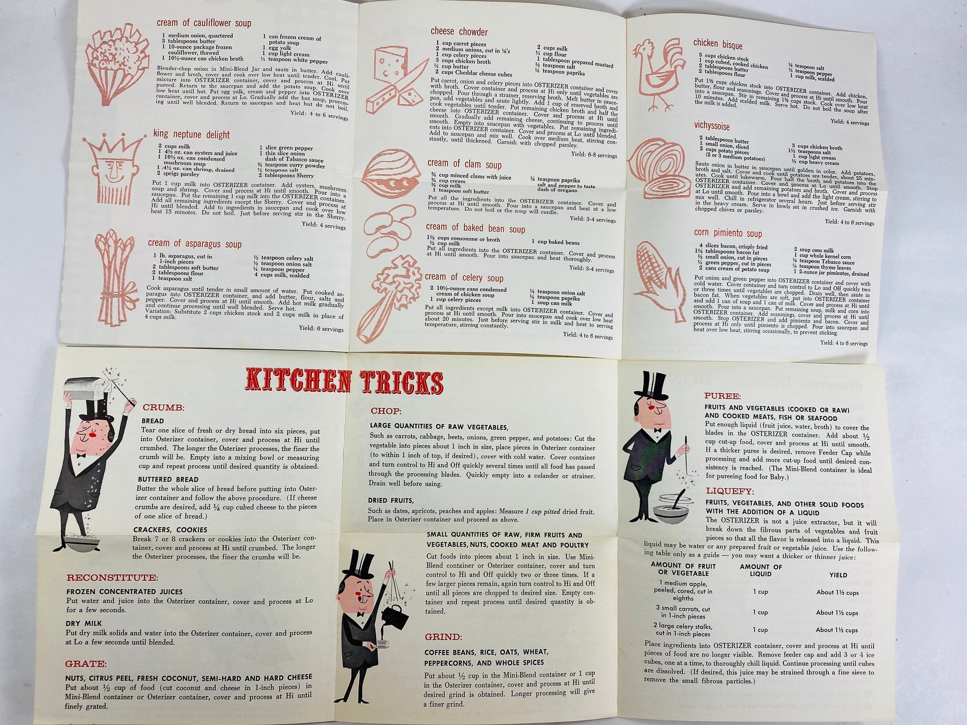 1967 Oster ORIGINAL Vintage booklets and recipes. Retro blender kitchen tricks, do's & don'ts spin cookery. 1960s lot