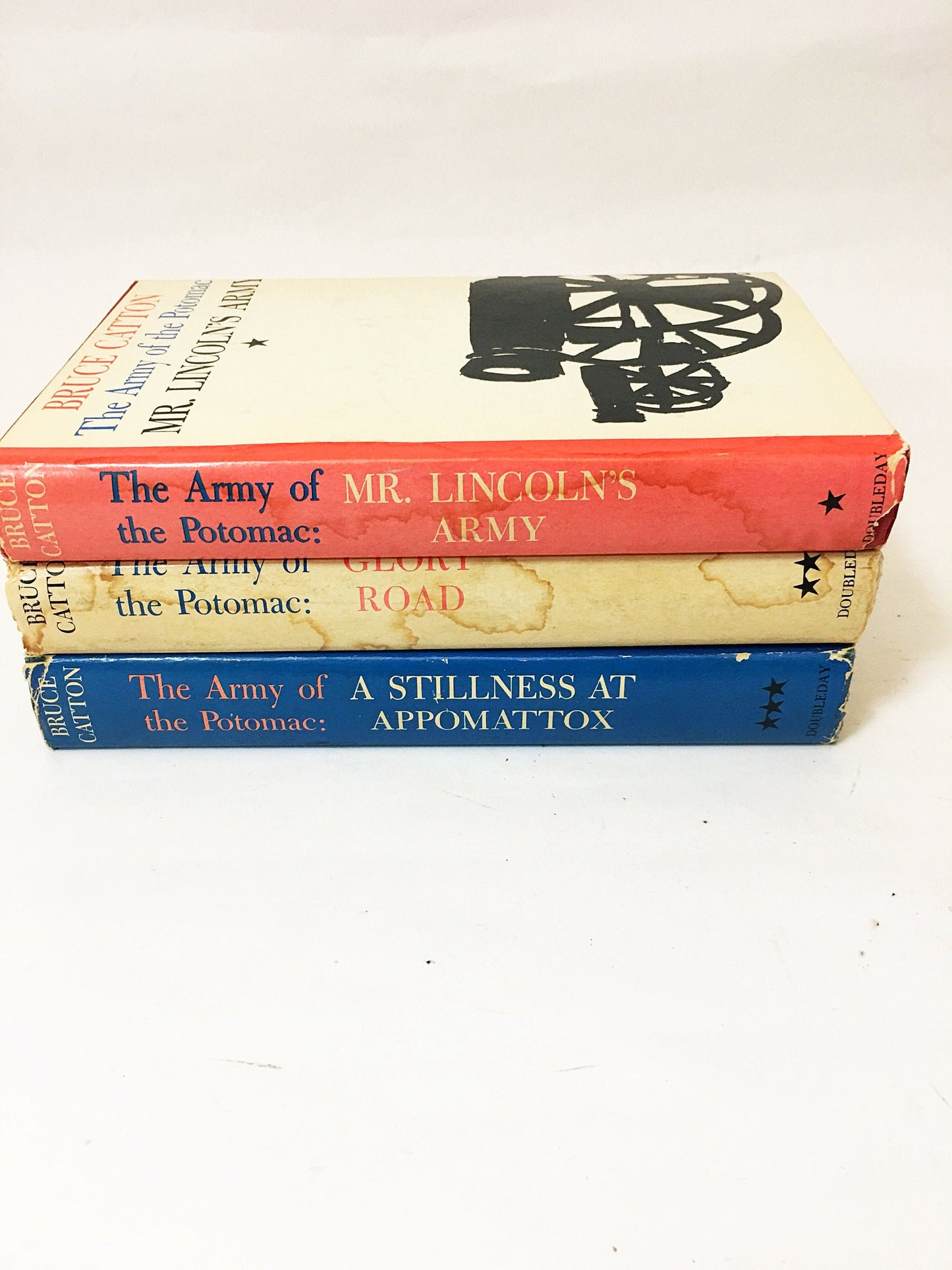 1953 Catton Army of the Potomac 3 volume vintage book set Mr. Lincoln's Army; Glory Road; Stillness at Appomattox. Prop staging home decor