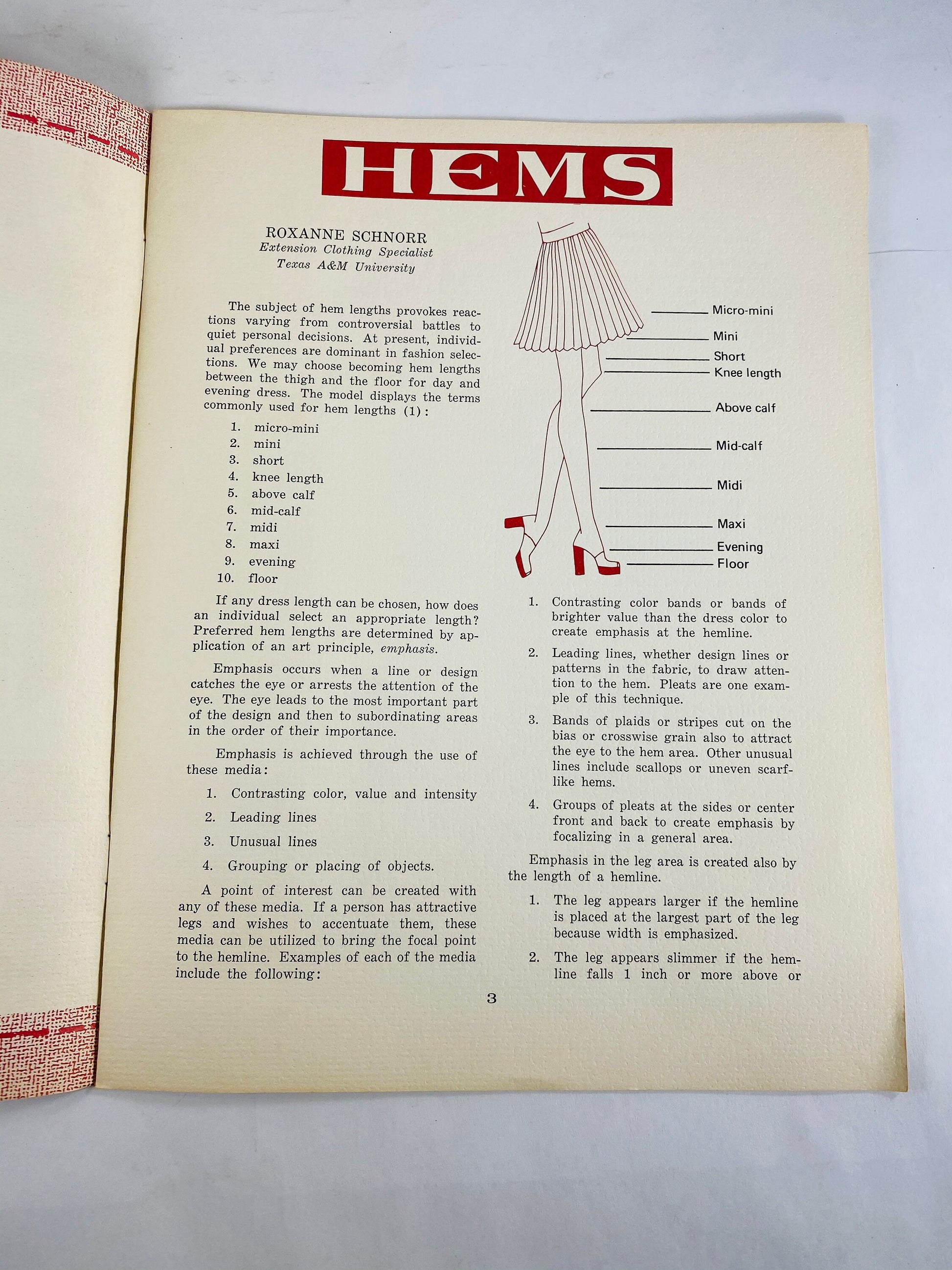 Hems by Roxanne Schnorr Texas A&M University Vintage booklet circa 1972. Collectible sewing book with techniques