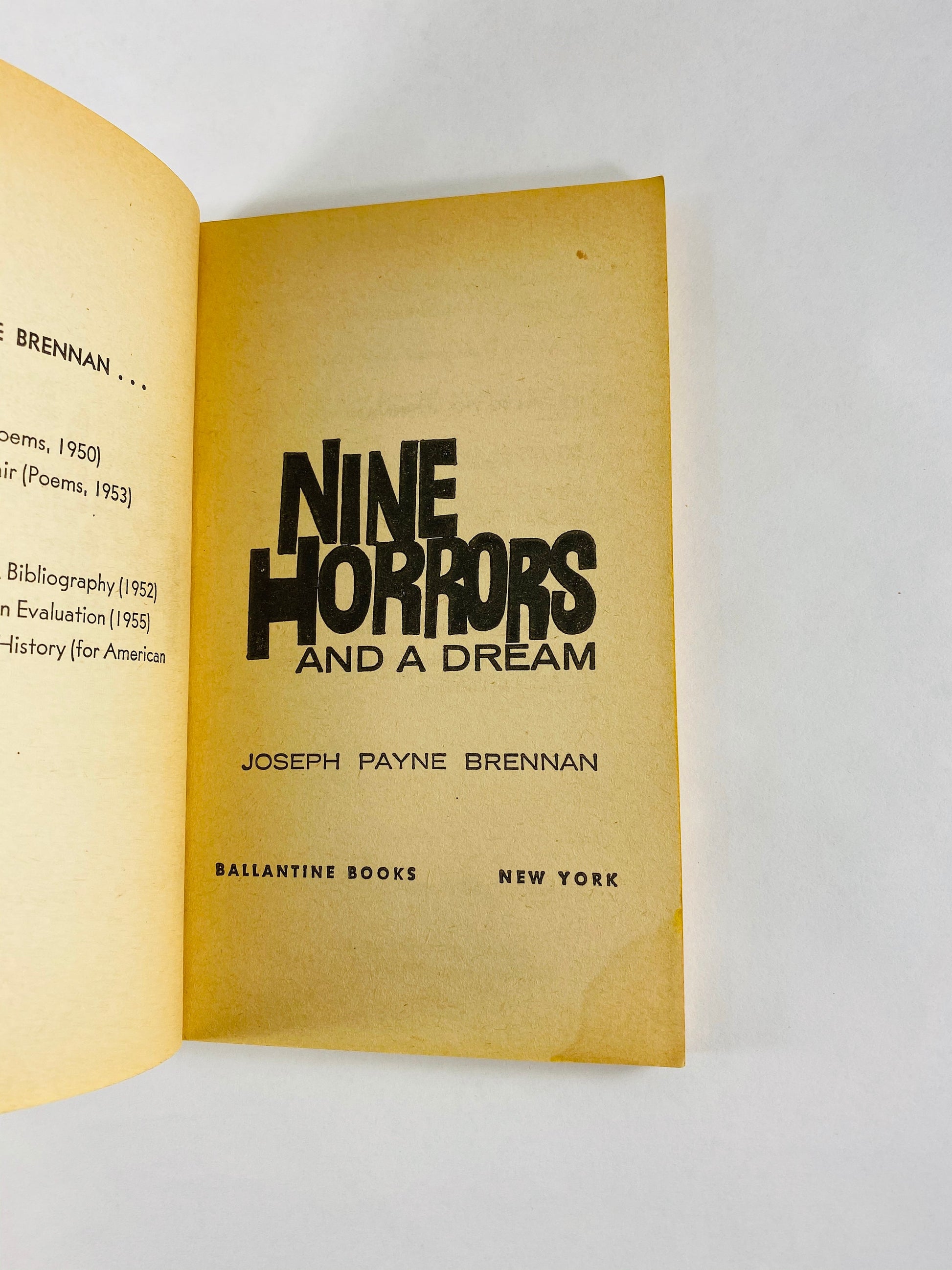 1958 Nine Horrors and a Dream Joseph Payne Brennan. Vintage paperback book acclaimed by Stephen King as master of the unashamed horror tale