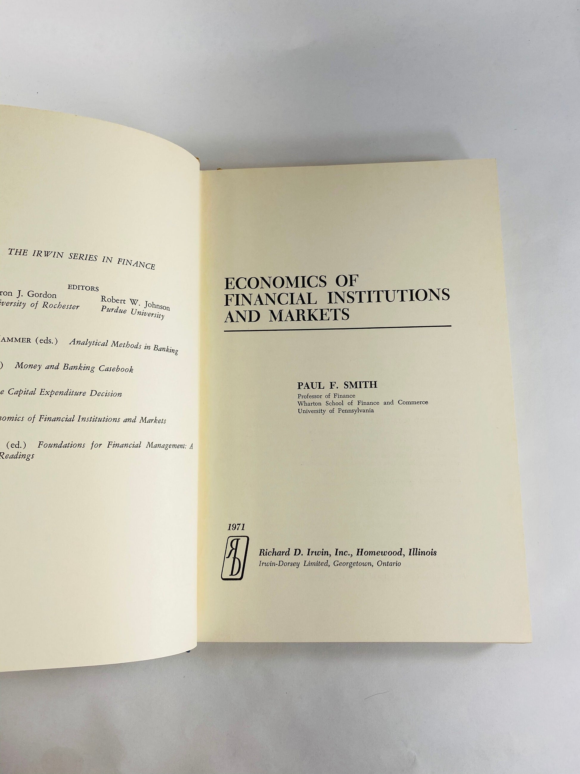 Economics of Financial Institutions and Markets FIRST EDITION vintage textbook by Paul Smith circa 1971. Blue home office decor