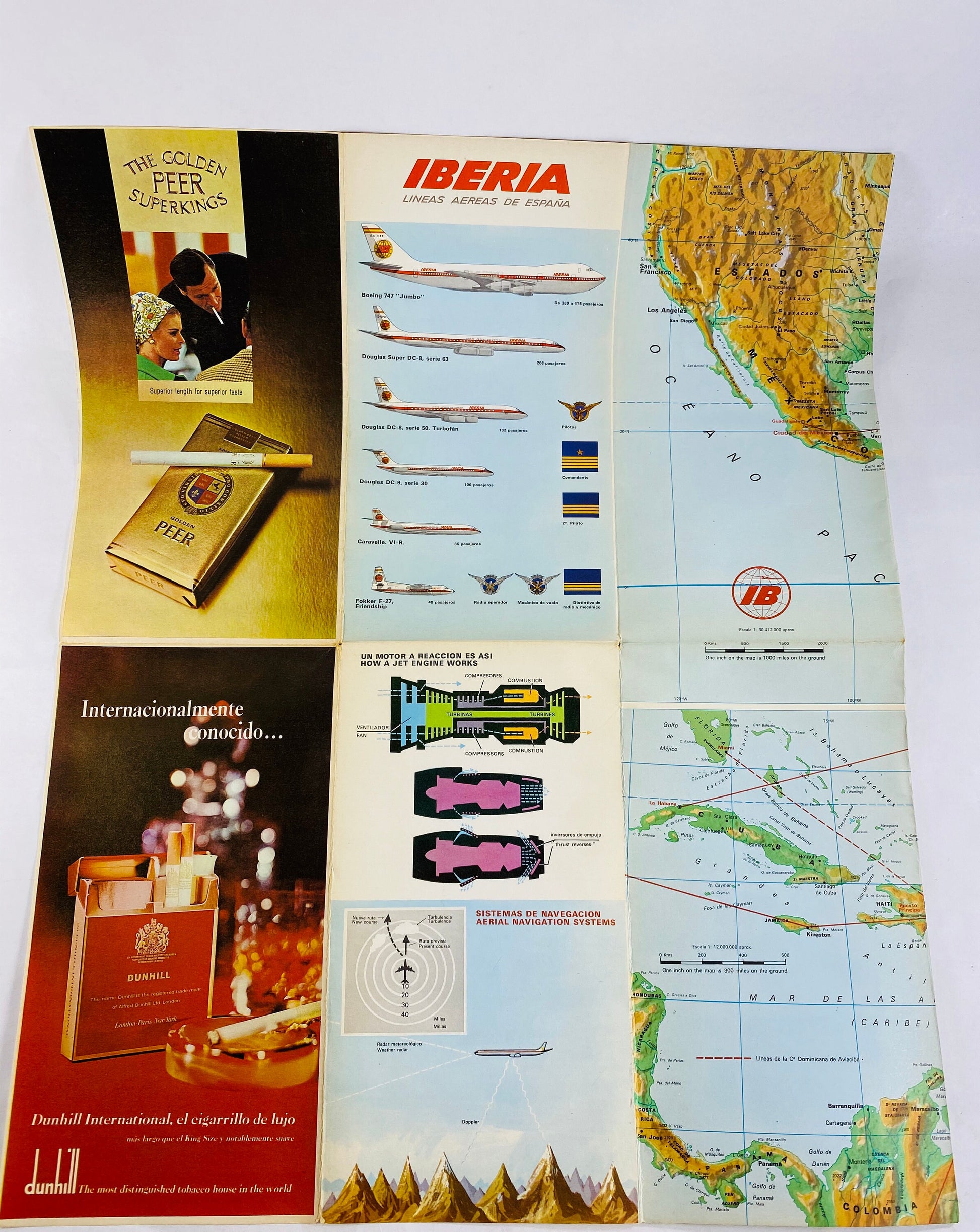 1968 Vintage world map lot American President Lines & Iberia Airlines. Spain Souvenir 1960s collectible. Perfect for framing! Wall art decor
