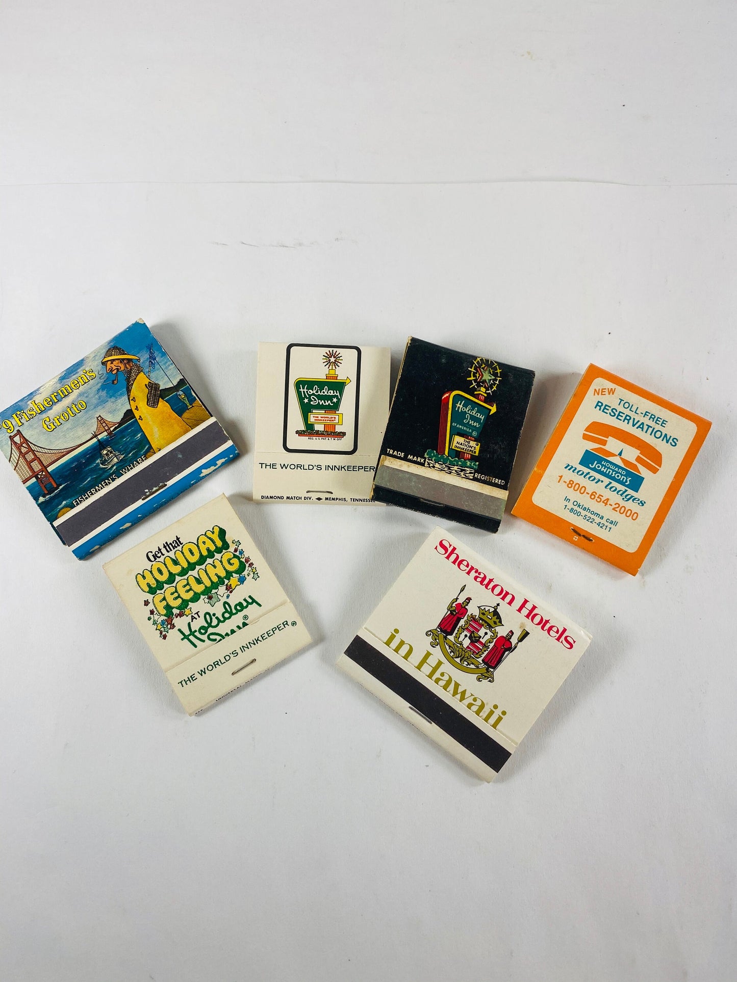 1960 Vintage UNUSED matches Howard Johnson, Holiday Inn, Sheraton Hawaii Petite cardboard home office decor made in the US.