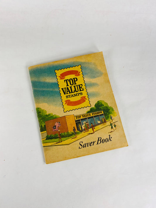 Authentic S&H Green Stamps Saver booklet. Complete with stamps by Top Saver circa 1966. Grocery Store coupons 1960s prop staging decor