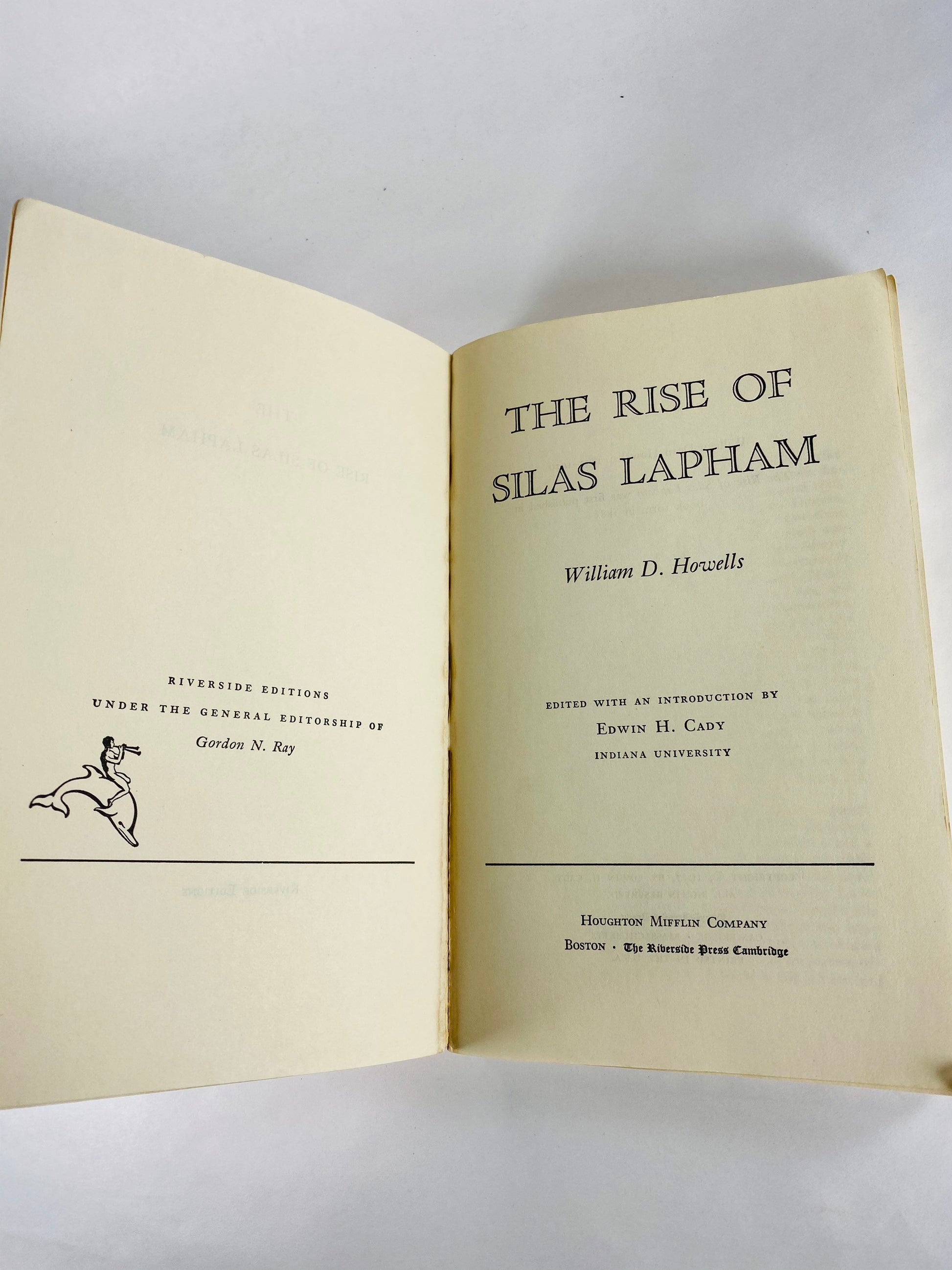 1957 Rise of Silas Lapham by William Howells Vintage Riverside paperback book about a self-made millionaire in Boston during the Gilded Age