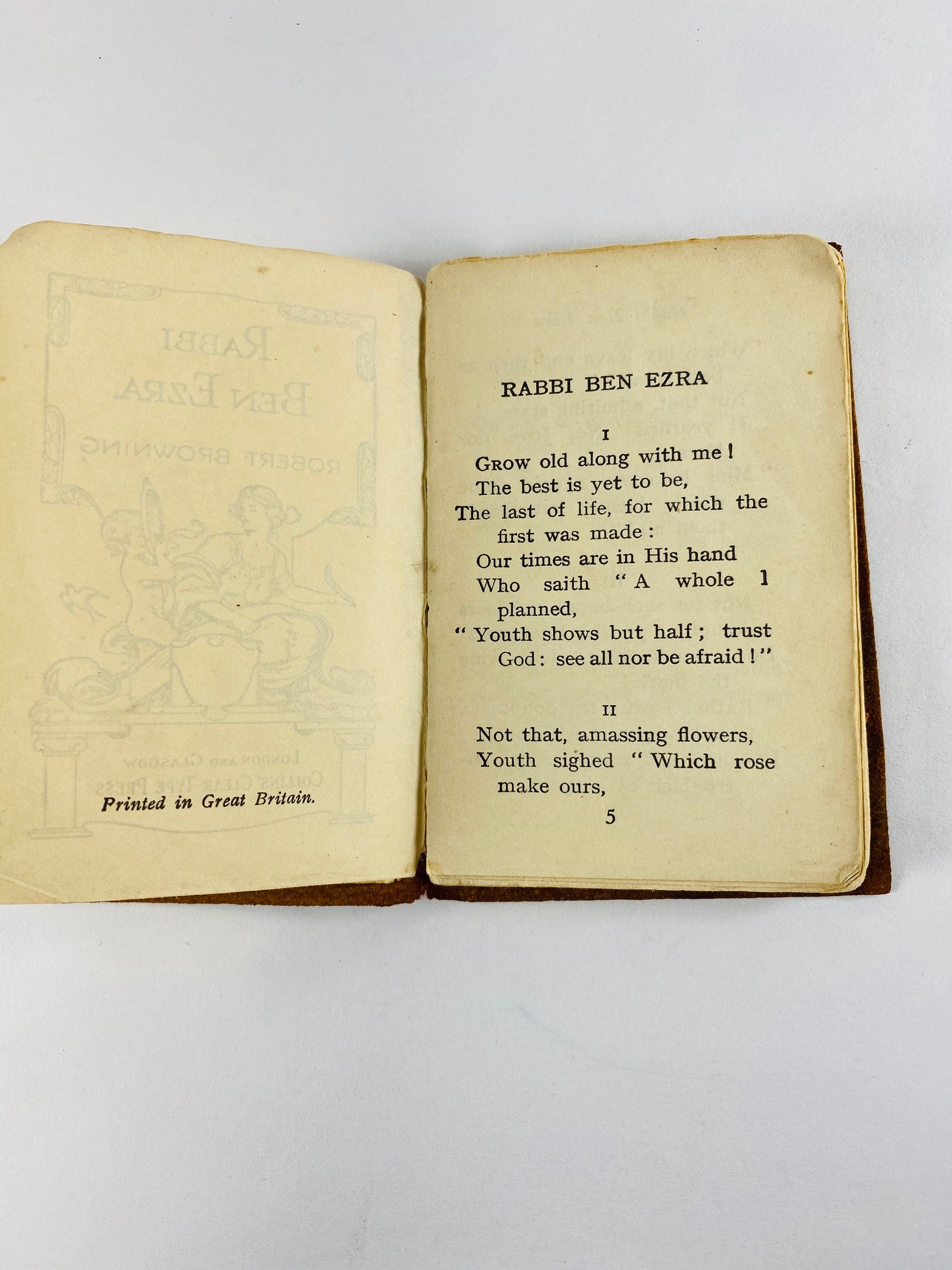 1888 Antique 19th century miniature poetry book by Robert Browning, Rabbi Ben Ezra "Grow old along with me! The best is yet to be"