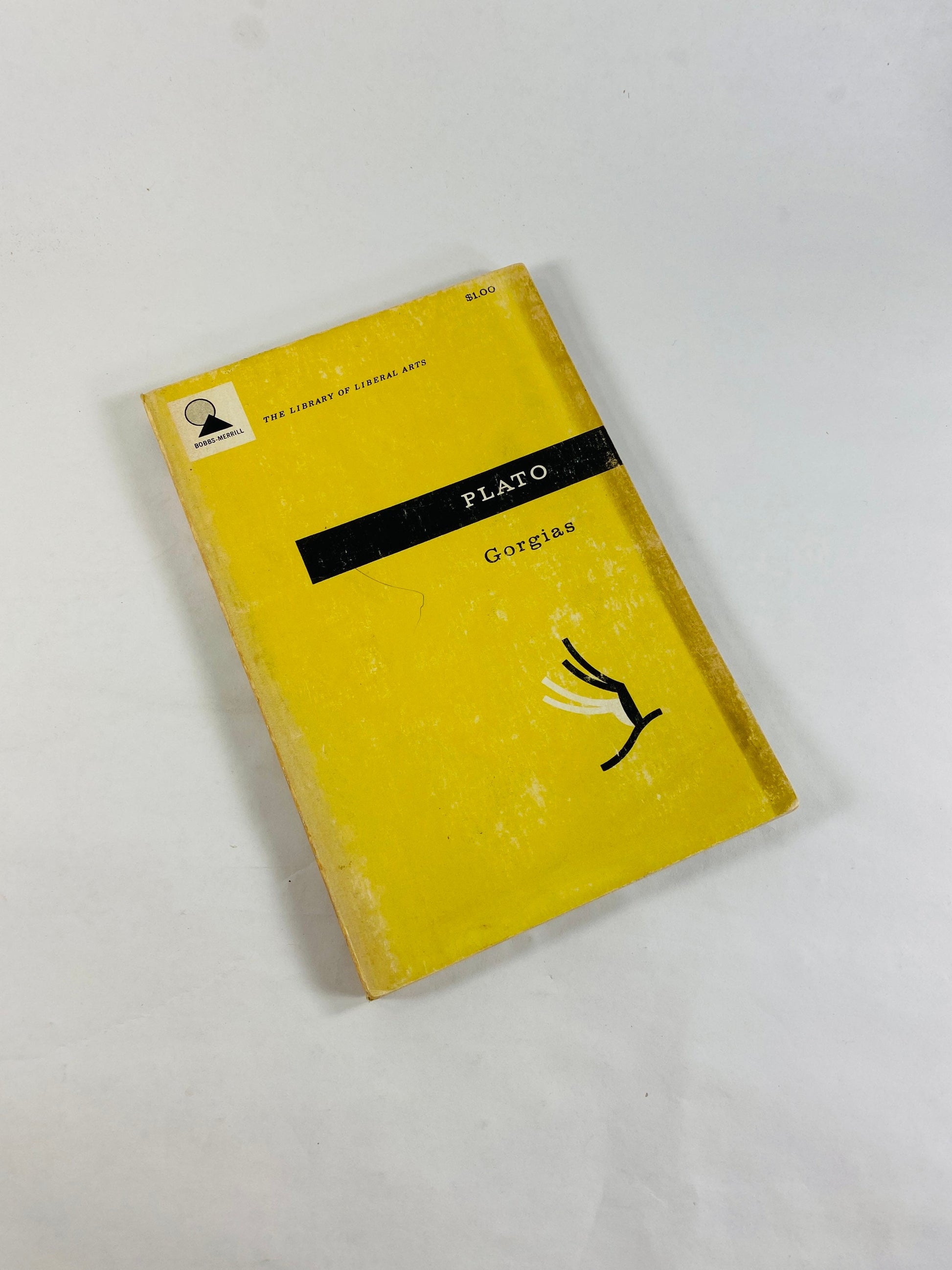 1952 Plato Gorgias vintage paperback book Socratic dialogue of a dinner conversation. Chanukah Christmas gift. Yellow home decor