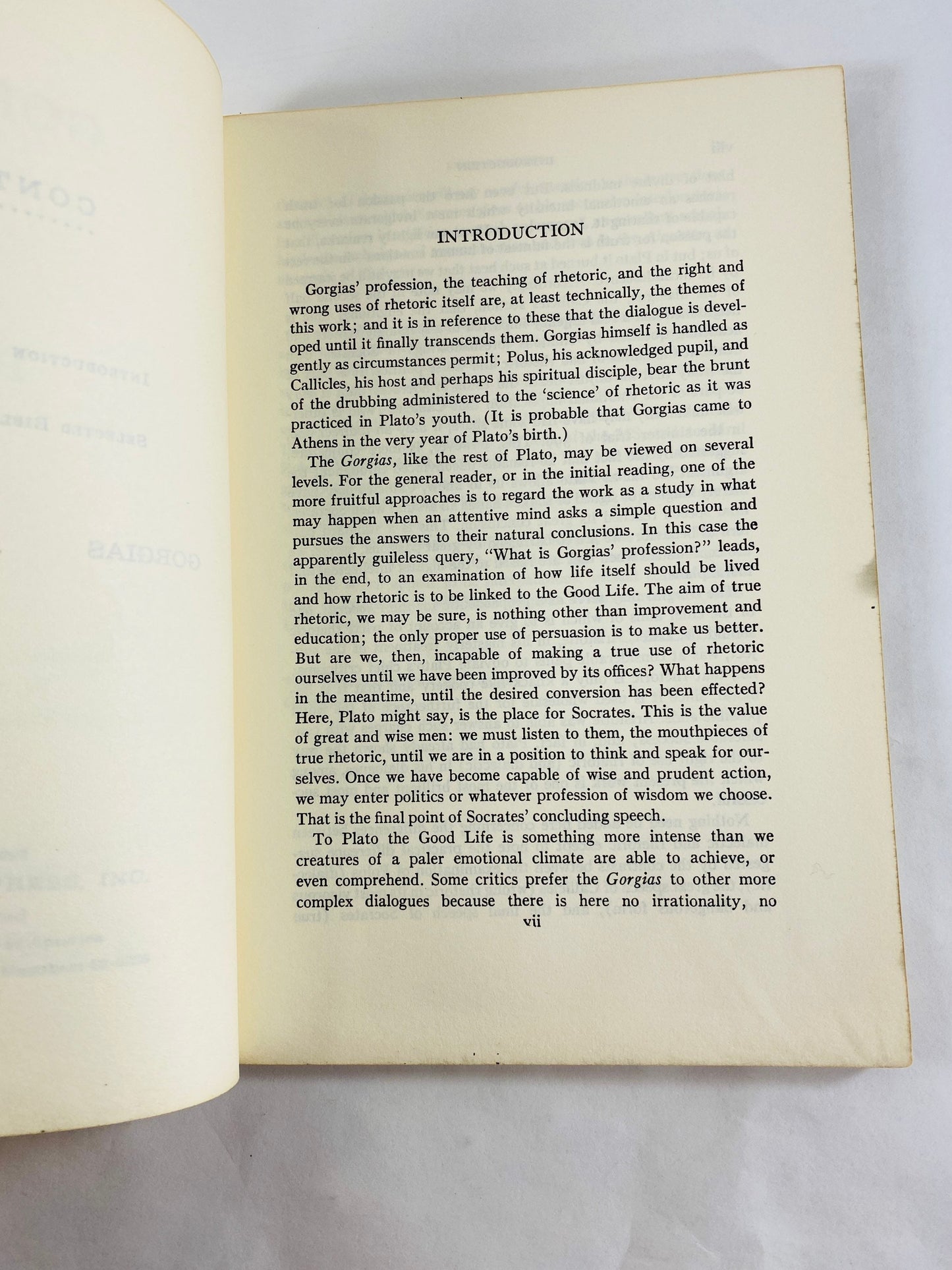 1952 Plato Gorgias vintage paperback book Socratic dialogue of a dinner conversation. Chanukah Christmas gift. Yellow home decor