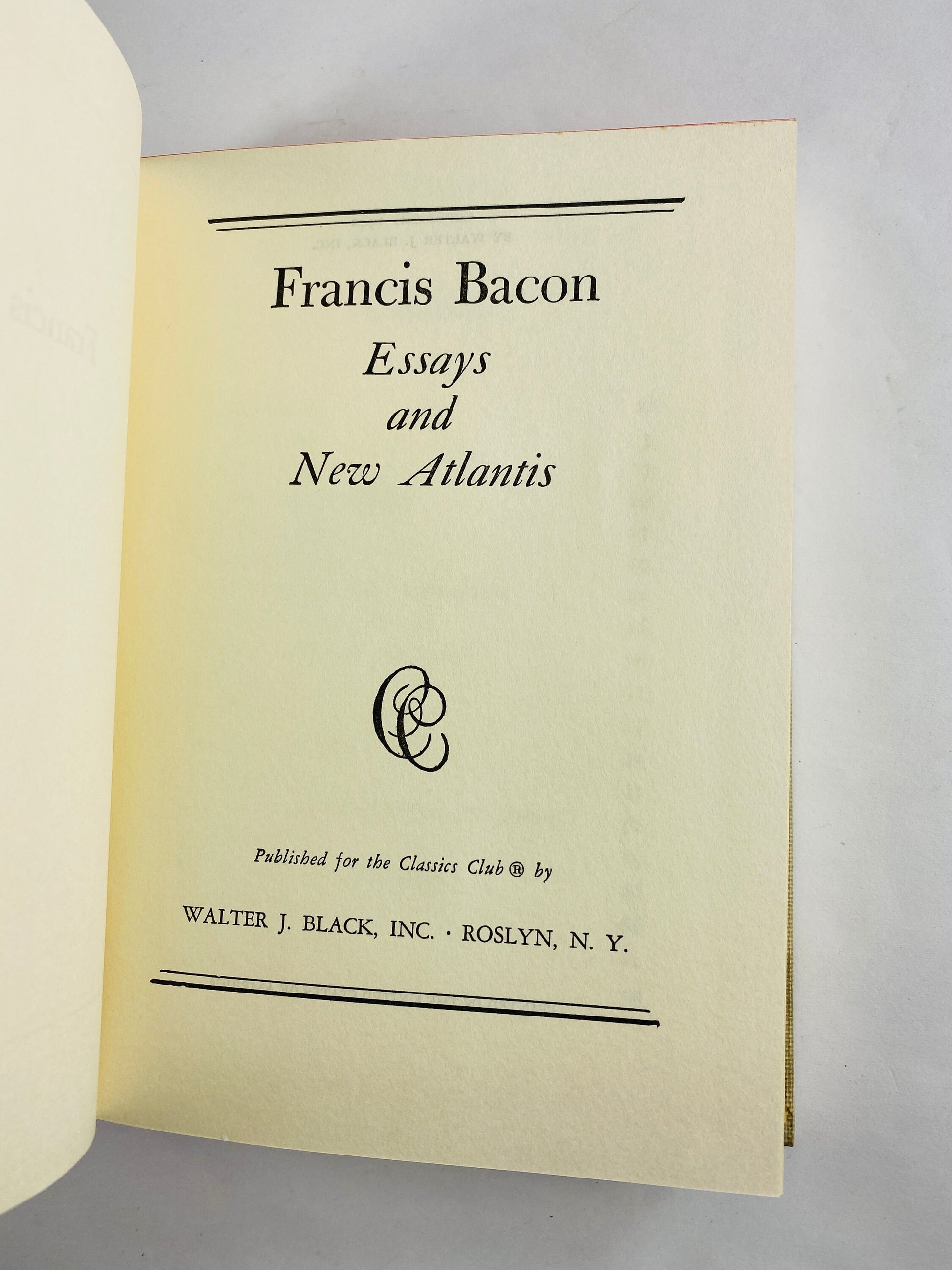 Utopian novel New Atlantis by Sir Francis Bacon, founder of the modern scientific method circa 1942. BEAUTIFUL beige vintage book decor