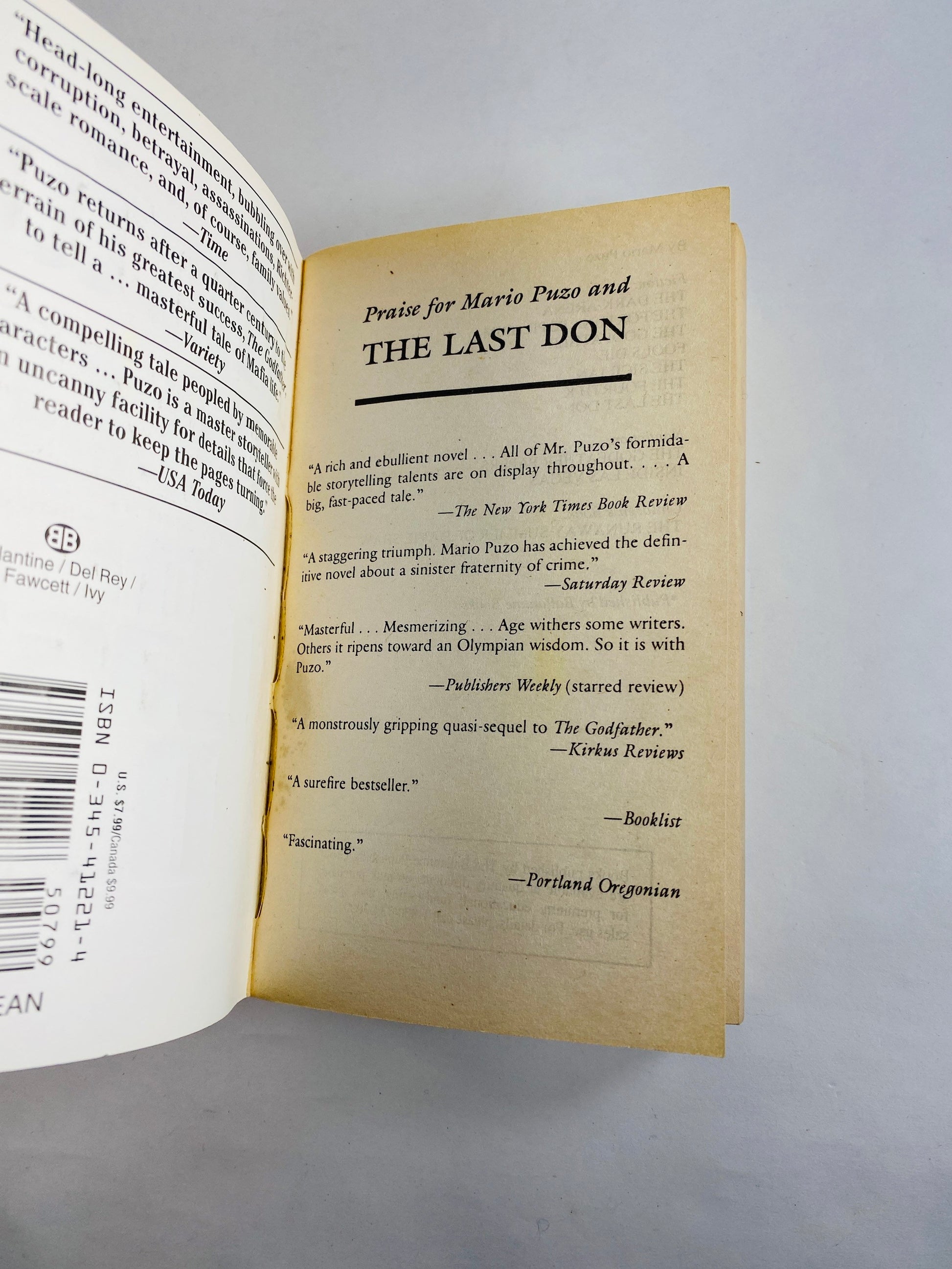 The Last Don, Godfather series by Mario Puzo. Vintage paperback book Don Corleone, mafia, crime. Collectible book gift