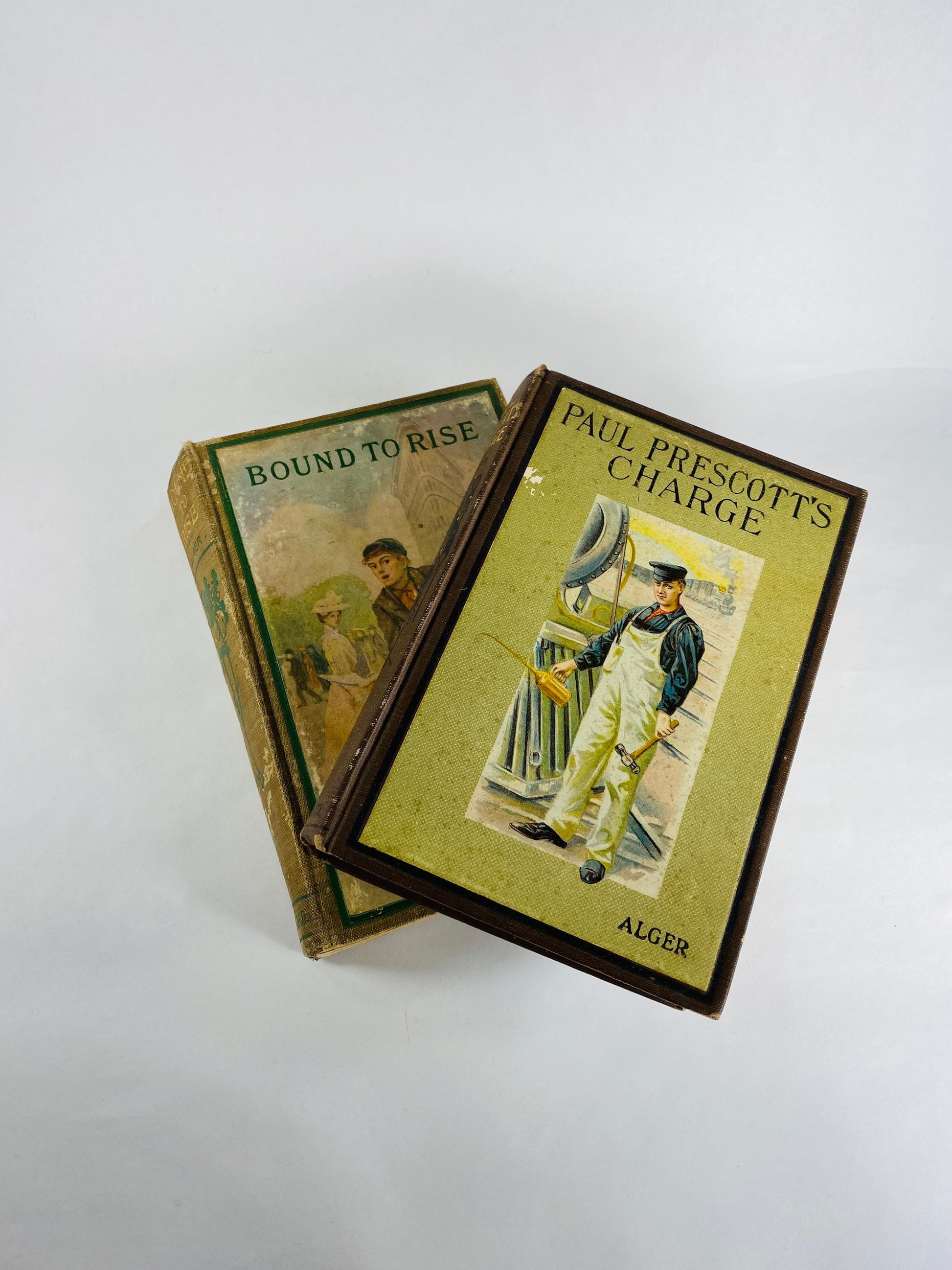Horatio Alger 1901 Paul Prescott's Charge & Bound to Rise vintage book. Stories of the rise of impoverished boys antique bookshelf decor