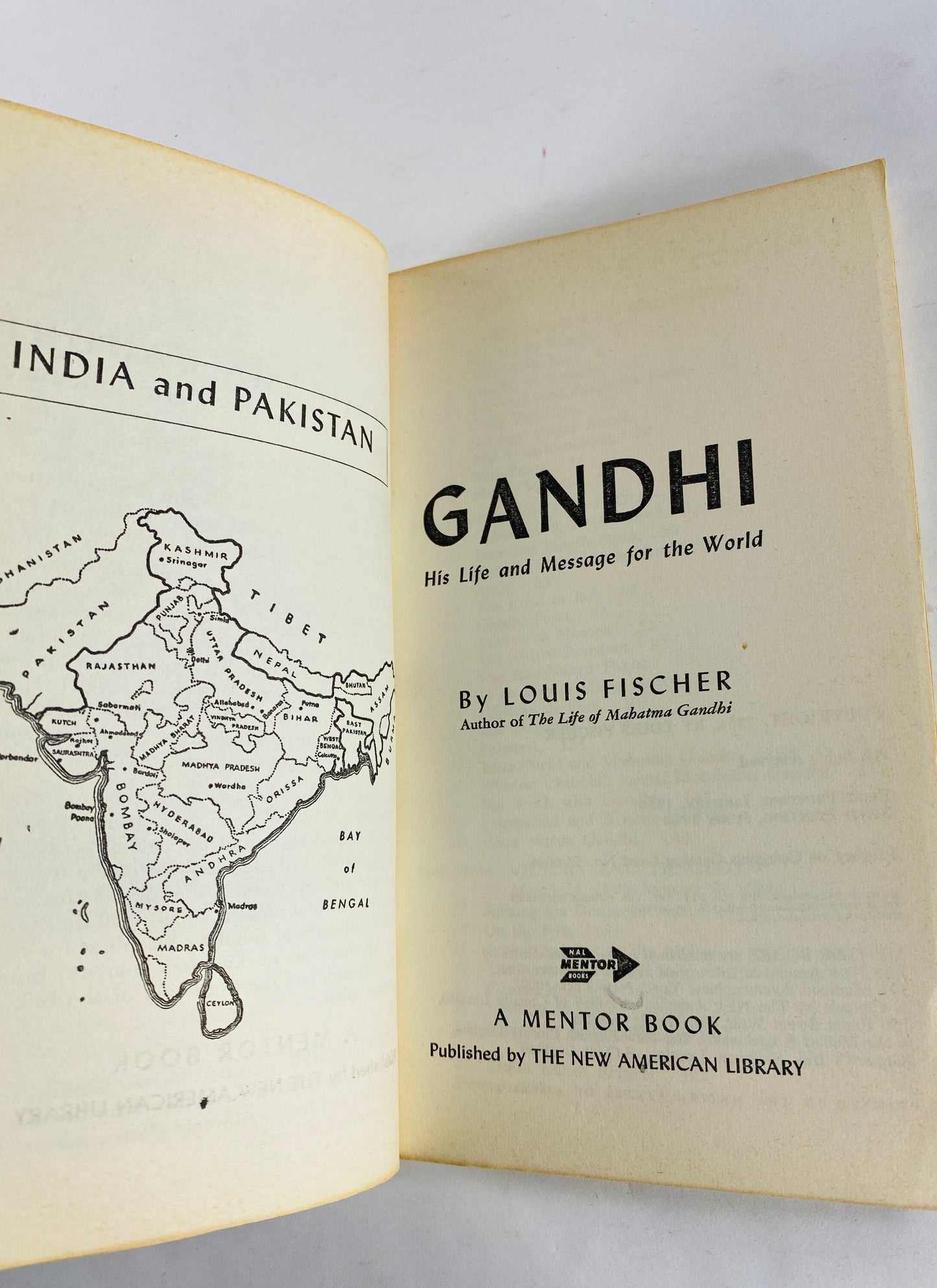 Mahatma Gandhi vintage paperback book by Louis Fischer circa 1954. Nonviolent resistance India's independence