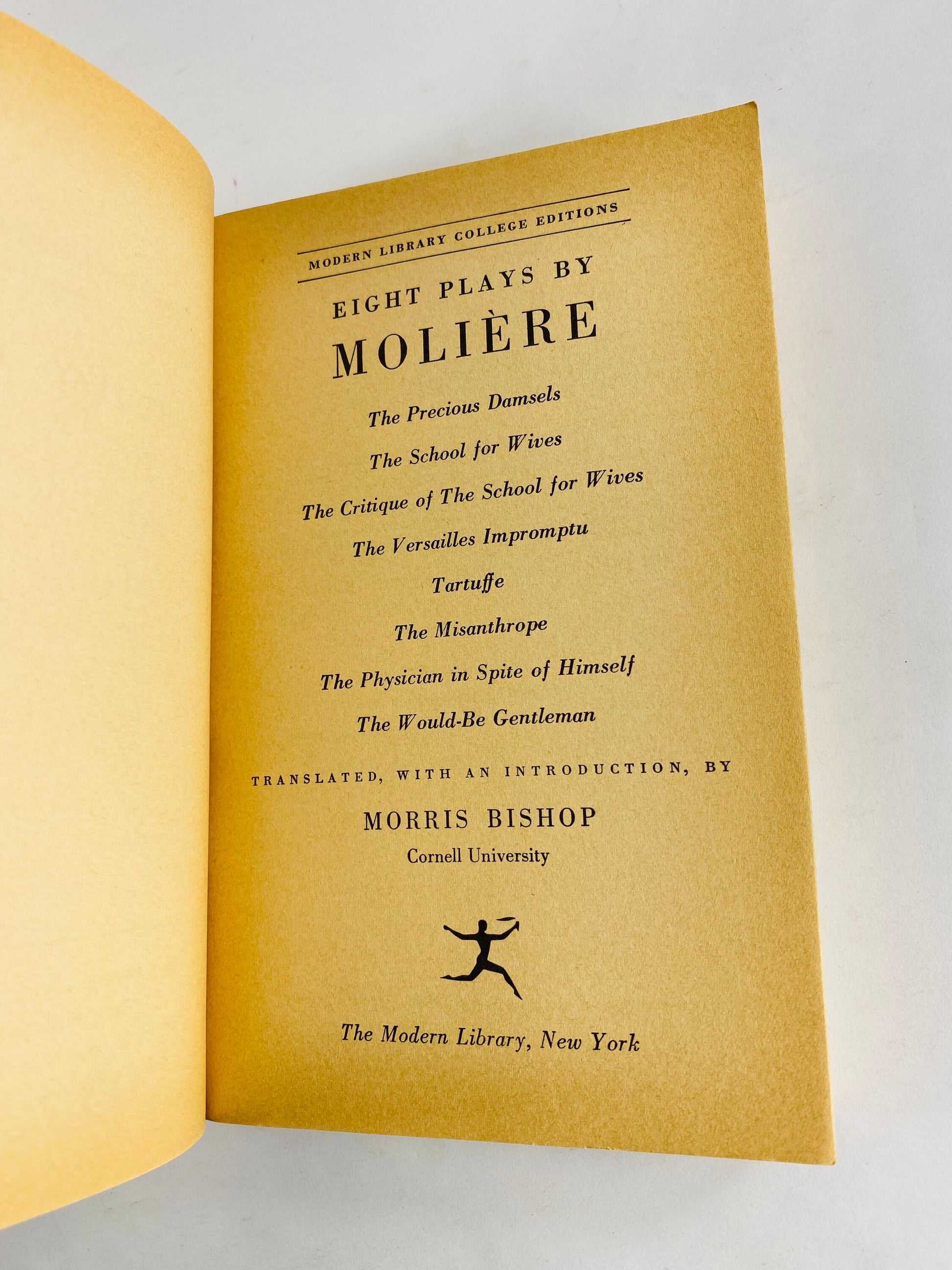 Moliere Plays Vintage Modern Library paperback book circa 1950 college edition. High Brow Ladies, School for Wives, Tartuffe, Miser