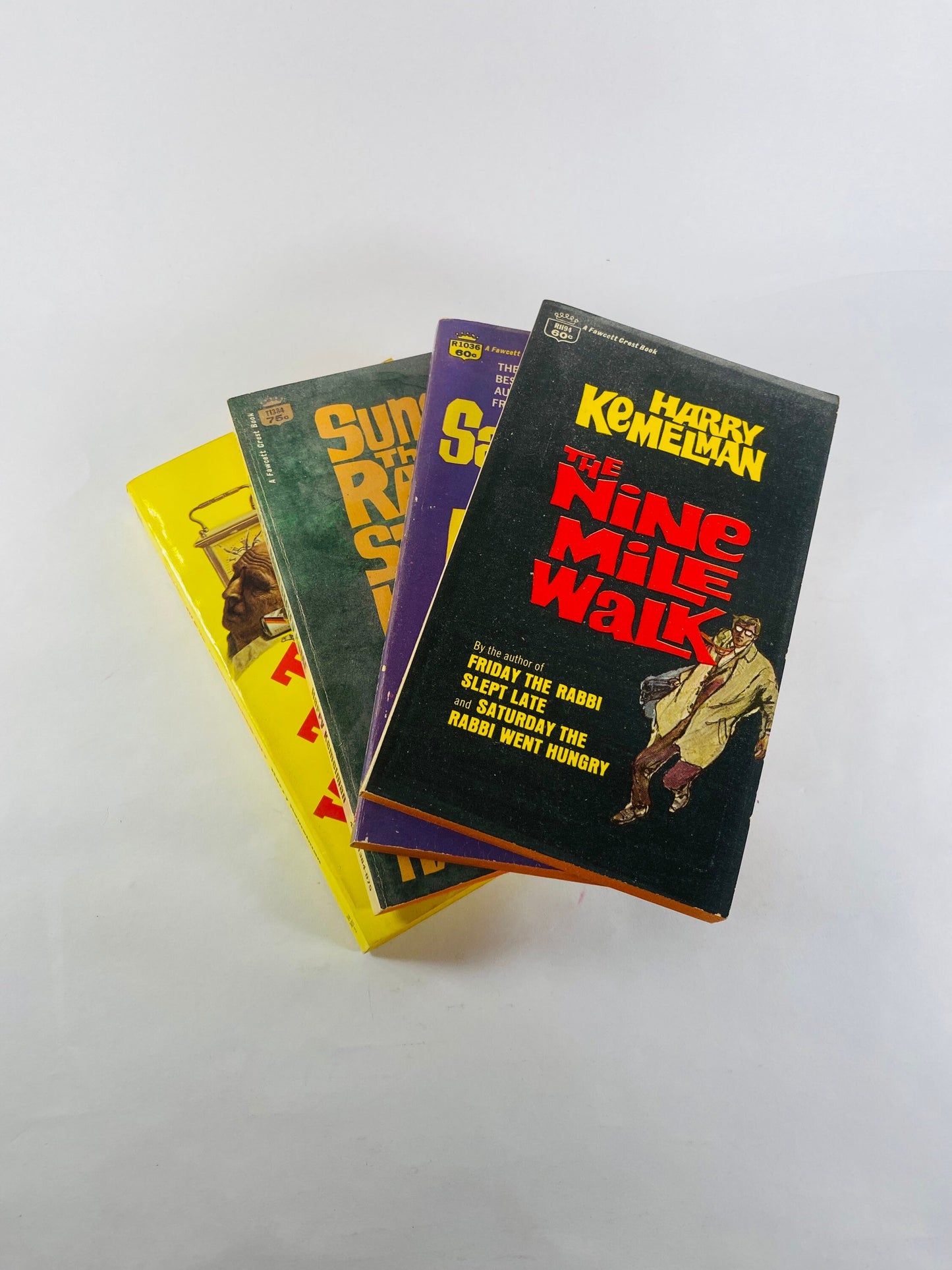 1970s Harry Kemelman vintage paperback books Thursday Rabbi Walked Out, Saturday Rabbi Went Hungry, Sunday the Rabbi Stayed Home, Nine Mile