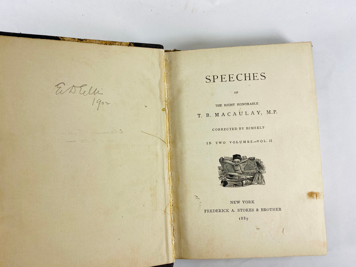 Antique leather brown Thackeray book set circa 1889 vintage book gilded gold volumes Scotland & Ireland speeches