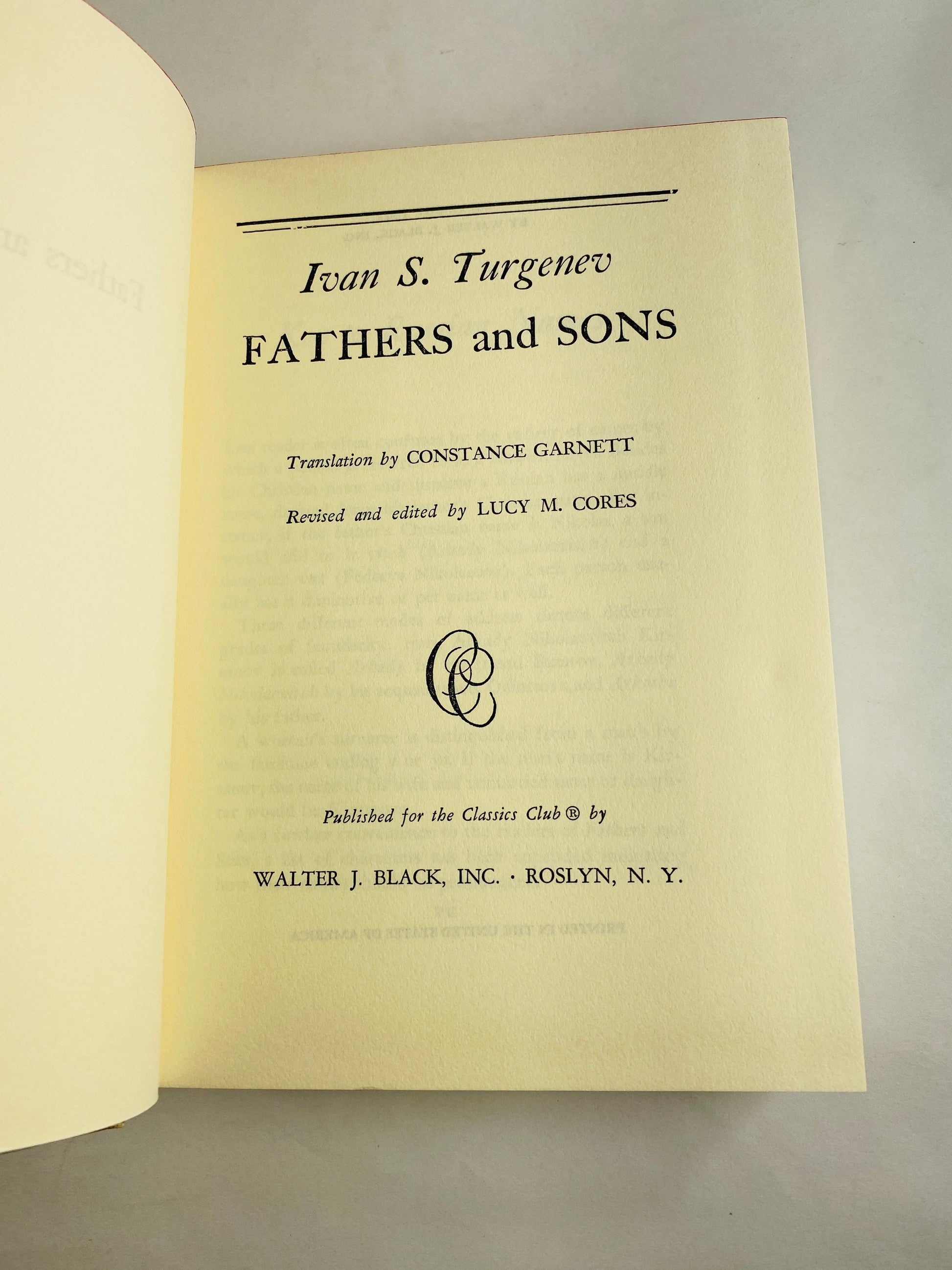 Fathers and Sons by Ivan Turgenev Vintage book circa 1942 beige cloth binding w/ gold trim.