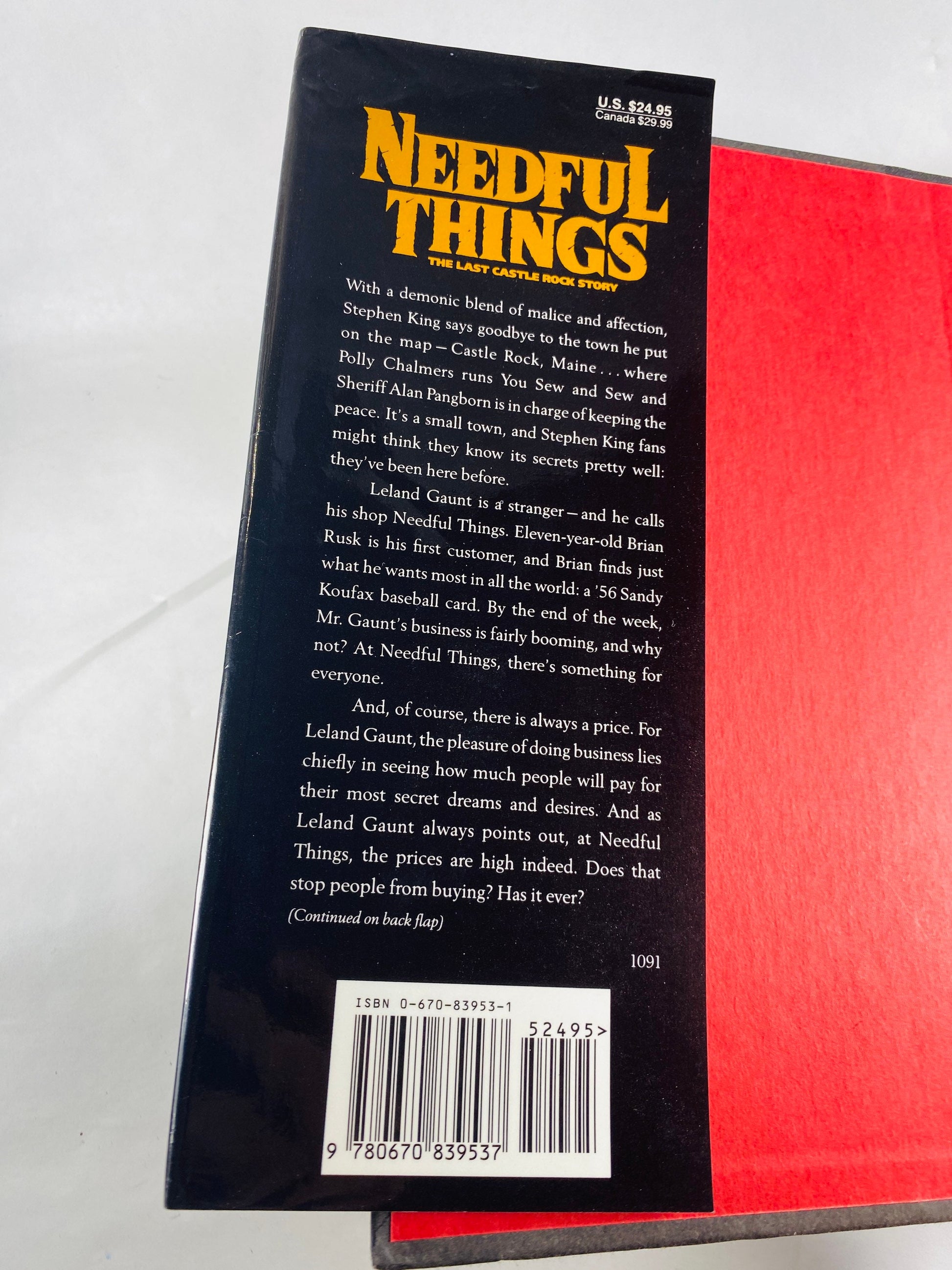 Needful Things by Stephen King FIRST EDITION vintage book circa 1991. Horror & Literary Fiction. Gift for book lover. Collectible