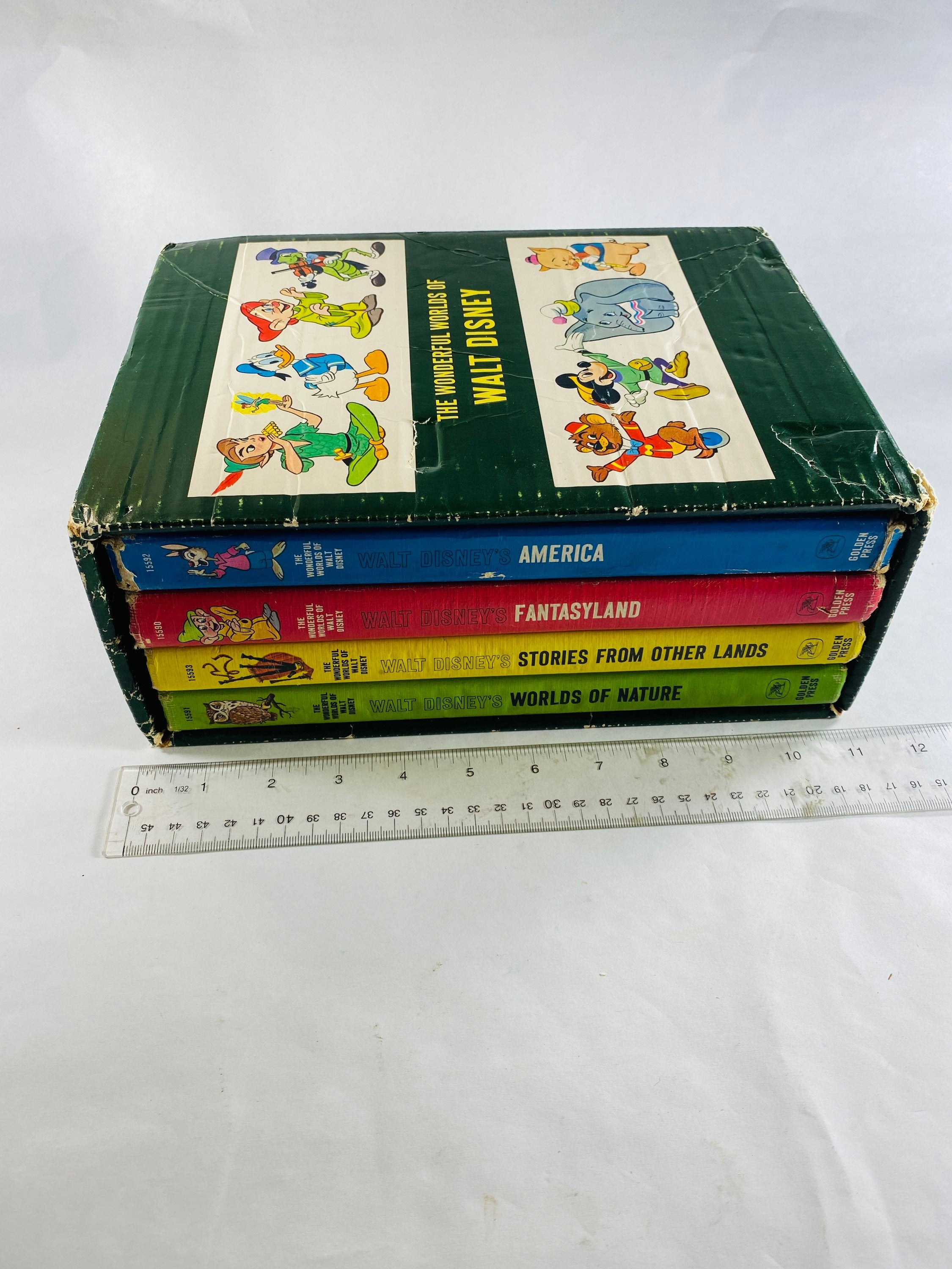 1965 Wonderful World of Walt Disney vintage book set America Stories lands  Worlds of Nature Fantasyland Vintage children’s reading green