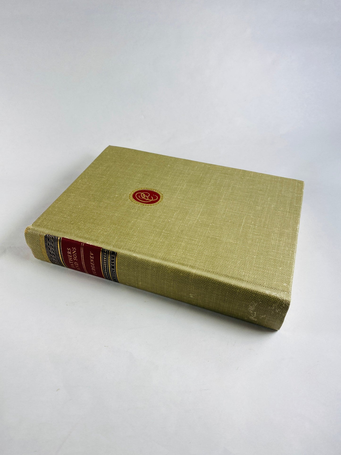 Fathers and Sons by Ivan Turgenev Vintage book circa 1942 beige cloth binding w/ gold trim.