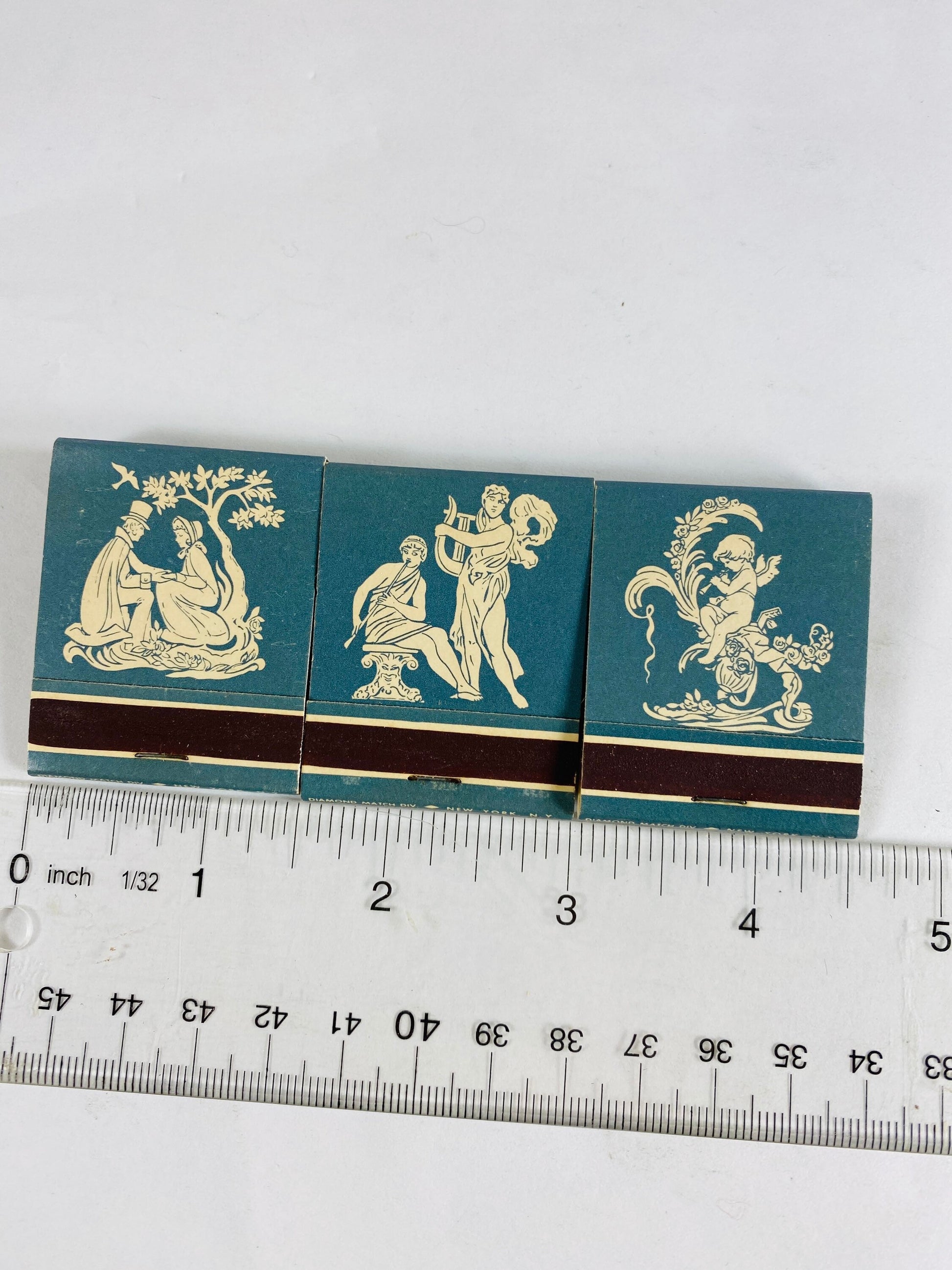 1970 Vintage Diamond Matches lot 3 UNUSED blue & white angelic cottagecore pocket sized Home decor gift candles lighter greek statues