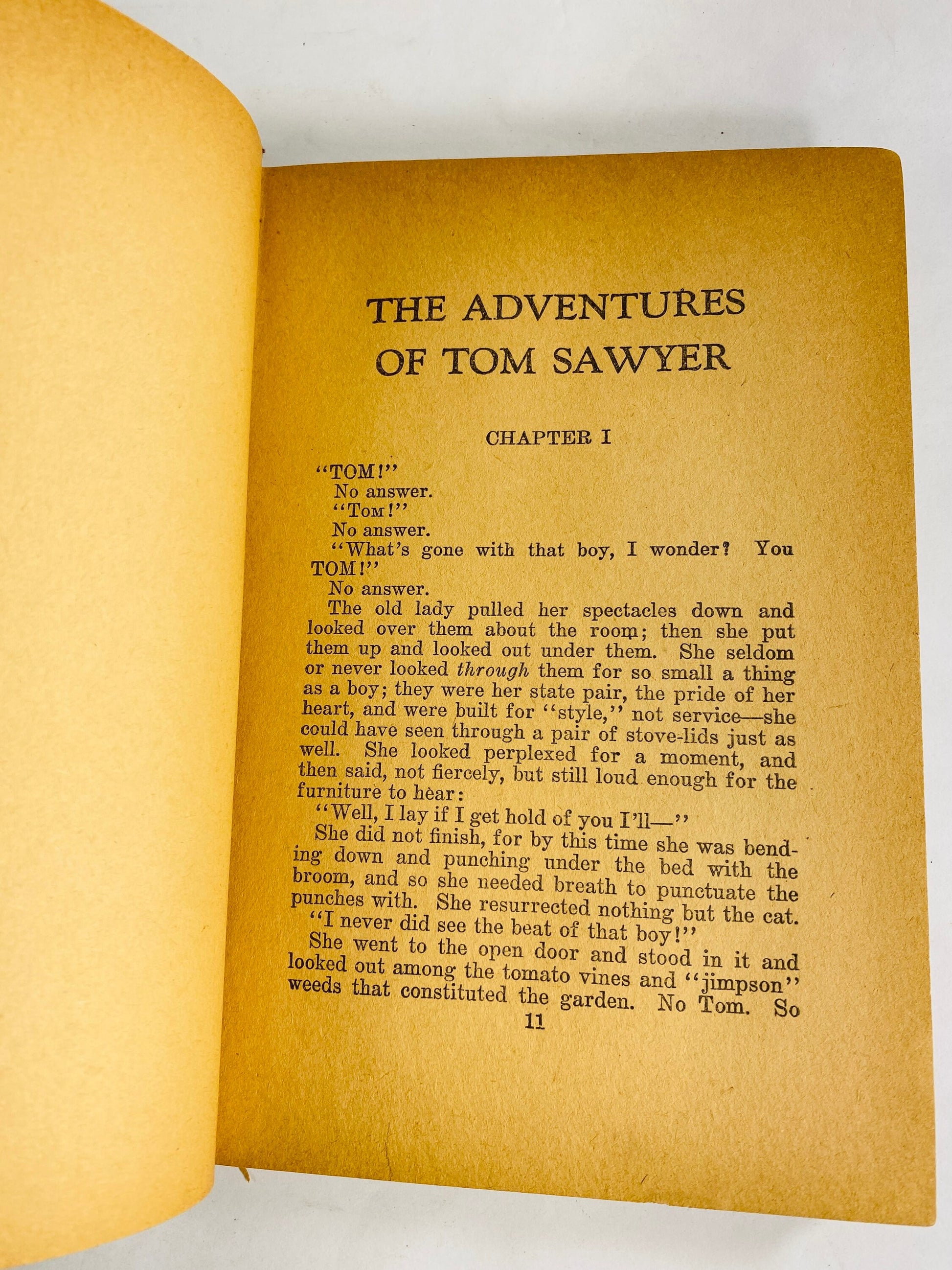 Adventures of Tom Sawyer by Samuel Clemens. Vintage red book circa 1931. Mark Twain small home bookshelf decor