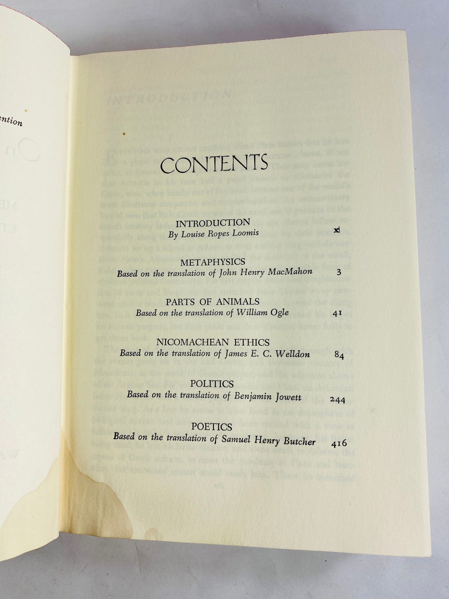 Aristotle circa 1943 Gray cloth covered vintage book. Nicomachean Ethics and Poetics Physics Metaphysics and Politics. POOR Condition