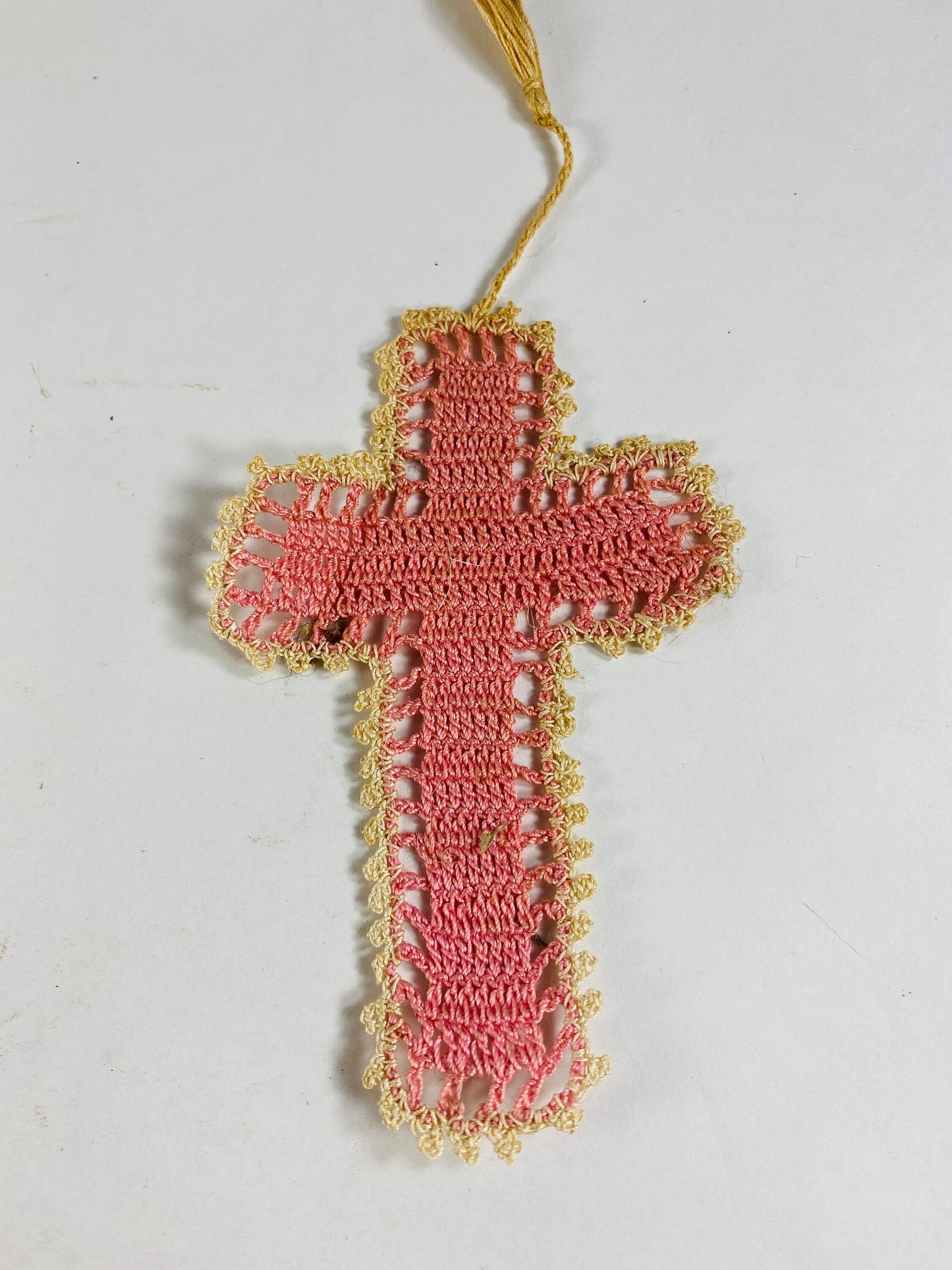 Vintage handmade pink cross bookmark Crochet knitted or macrame religious bookmark unique Christian bible gift! Jesus