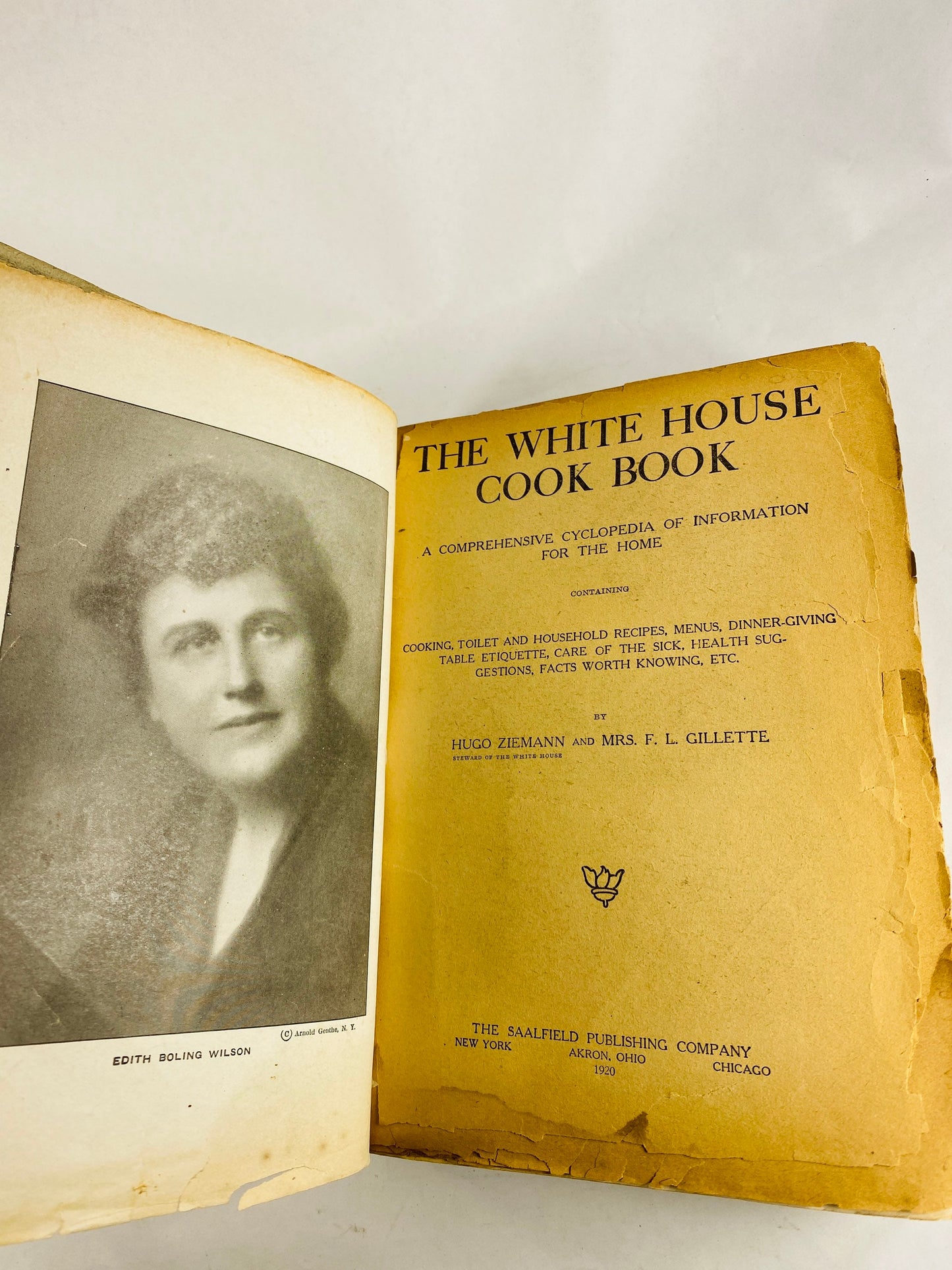 1920 White House Chef Cookbook Vintage book by Hugo Zieman Fascinating history tied to food. White bookshelf decor POOR CONDITION